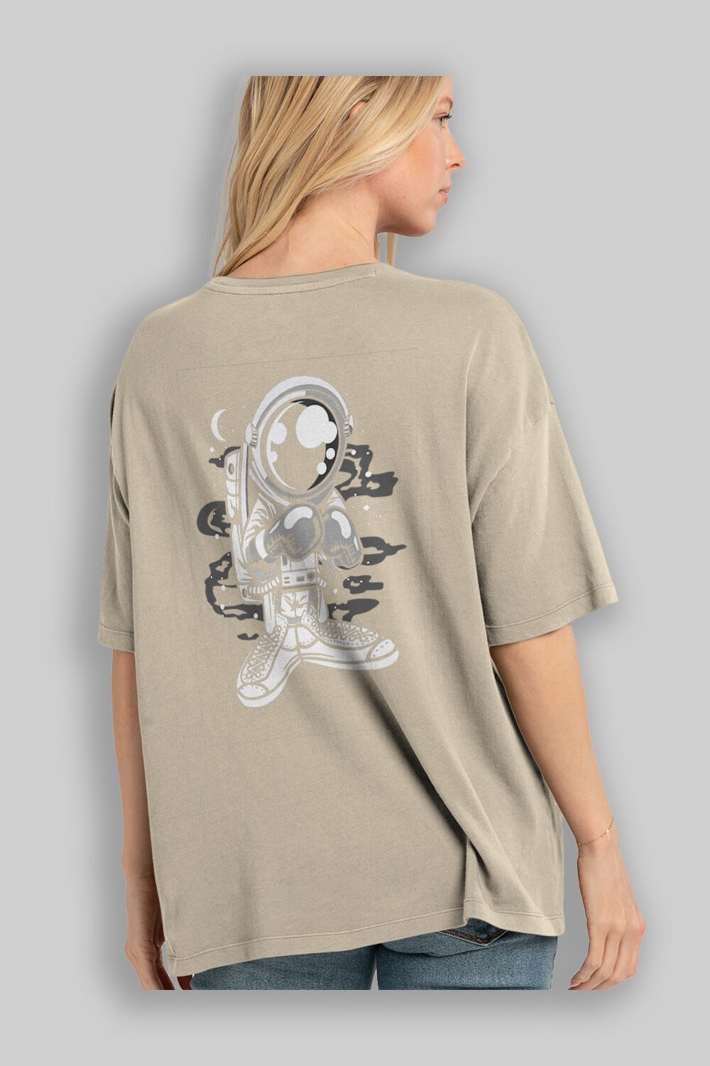 Astronaut Boxer Arka Baskılı Oversize t-shirt Erkek Kadın Unisex