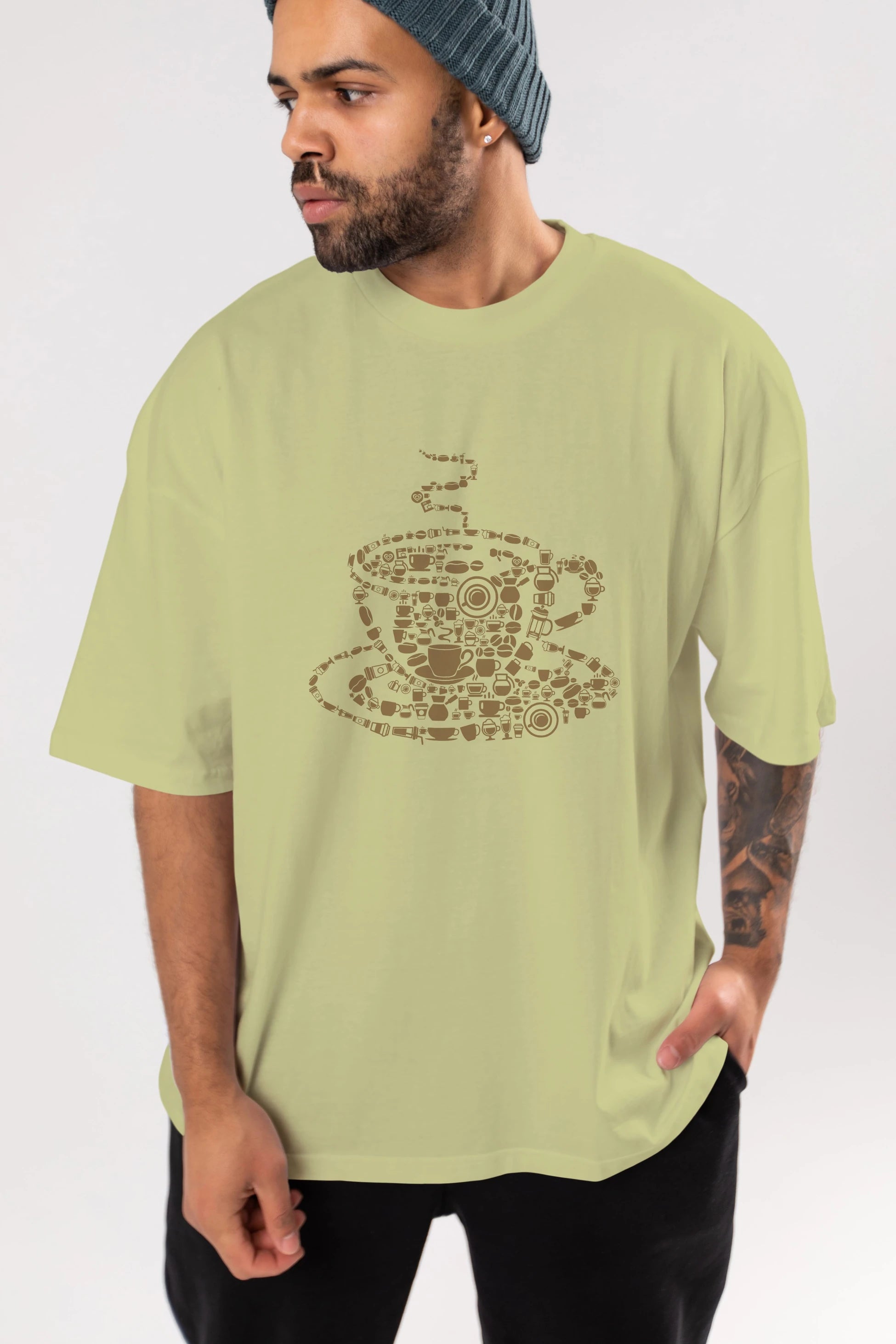 Coffee Ön Baskılı Oversize t-shirt %100 pamuk Erkek Kadın Unisex