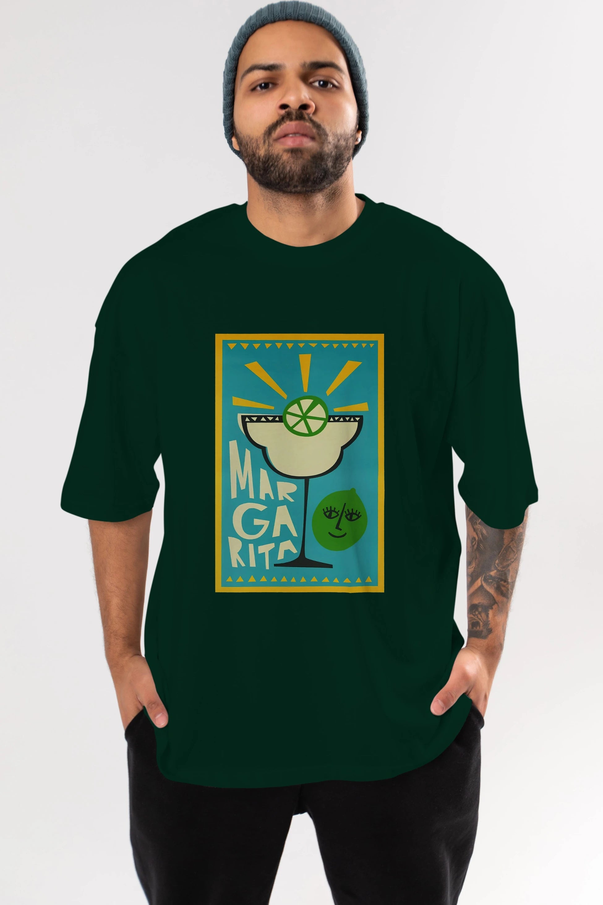 Margarita 4 Ön Baskılı Oversize t-shirt Erkek Kadın Unisex %100 Pamuk Bisiklet Yaka tişort