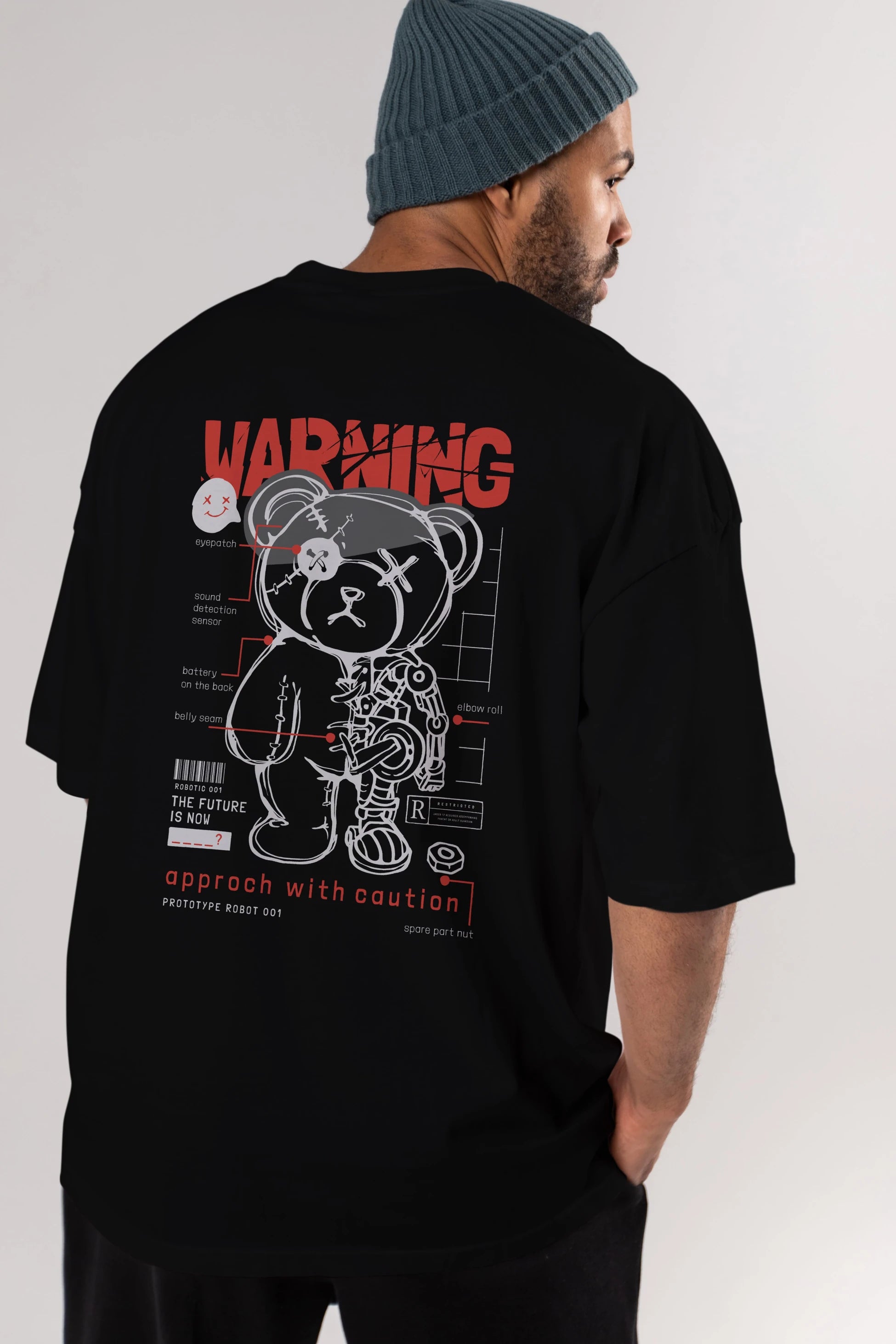 Teddy Bear Warning Arka Baskılı Oversize t-shirt Erkek Kadın Unisex