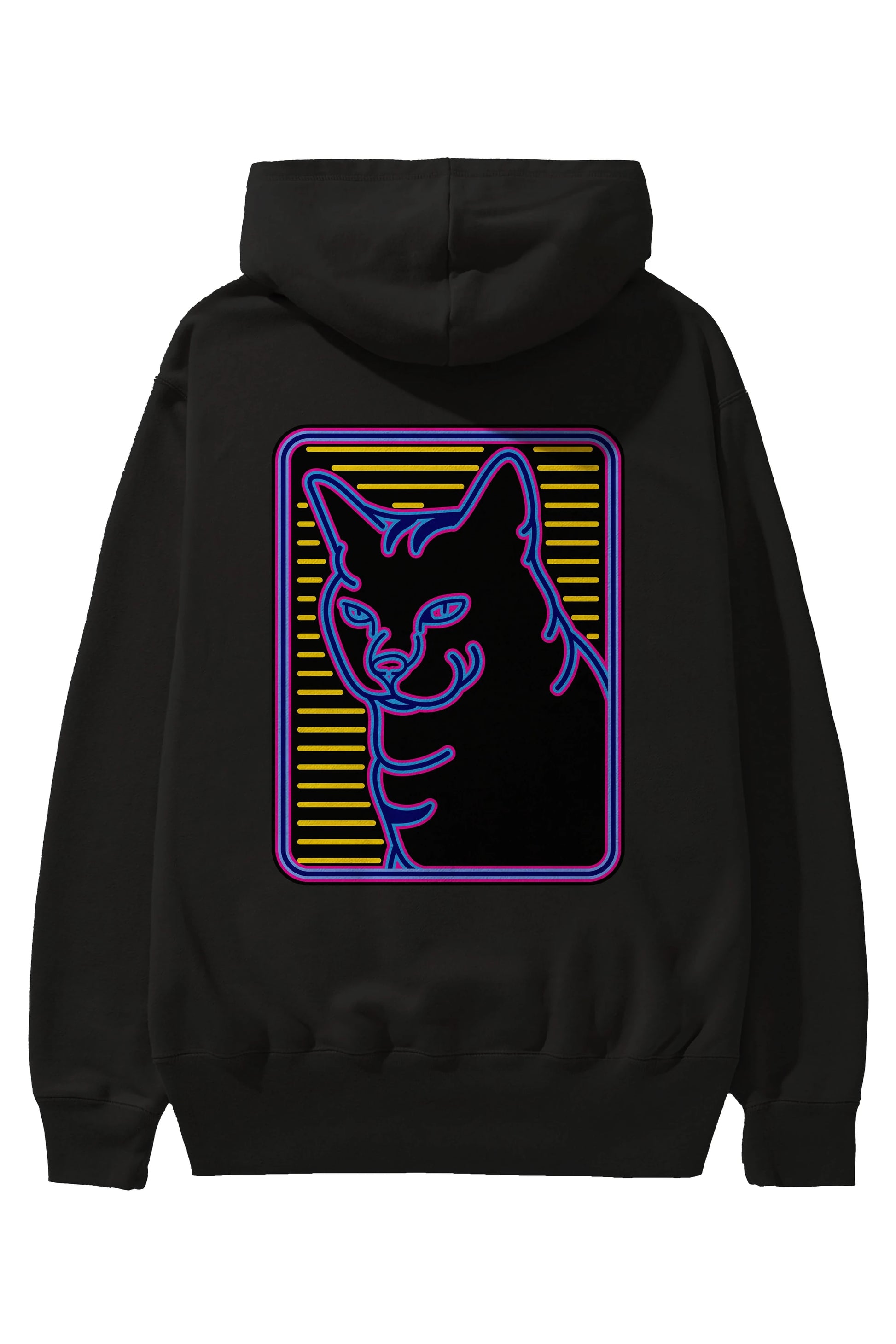 Neon Cat Arka Baskılı Hoodie Oversize Kapüşonlu Sweatshirt Erkek Kadın Unisex