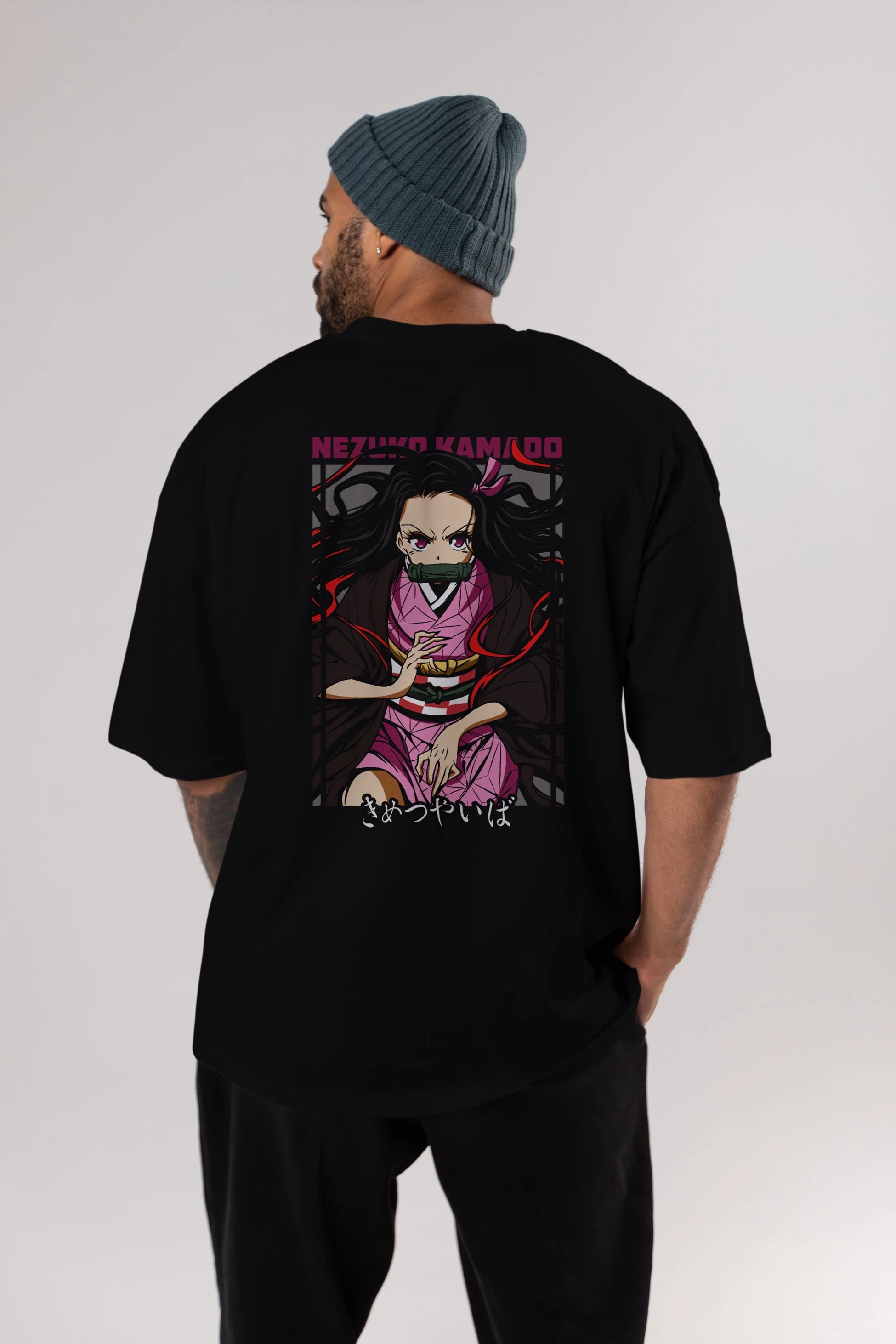 Nezuko Kamado 1 Anime Arka Baskılı Oversize t-shirt Erkek Kadın Unisex