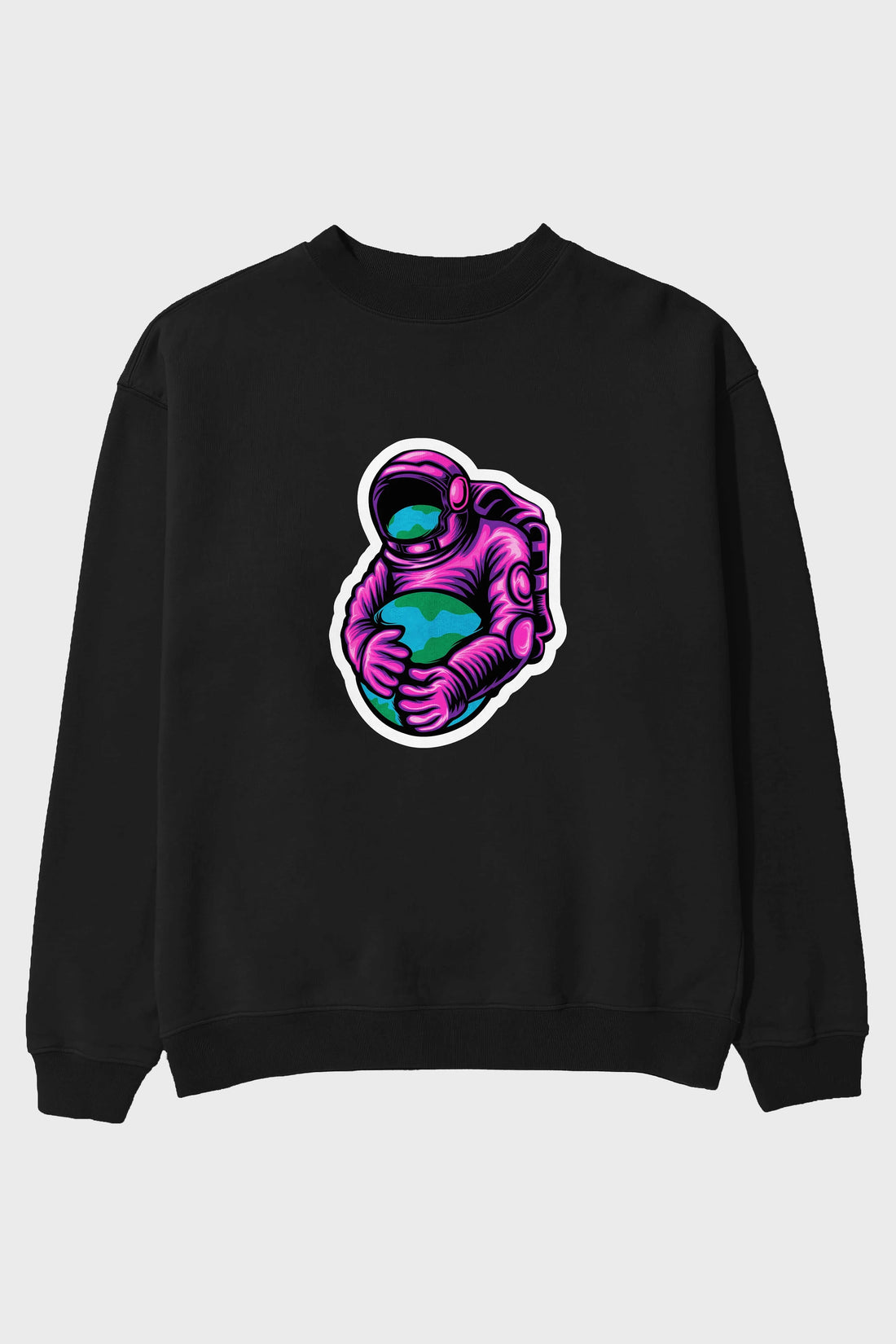 Astronaut Holding Up The Earth Sticker Ön Baskılı Oversize Sweatshirt Erkek Kadın Unisex