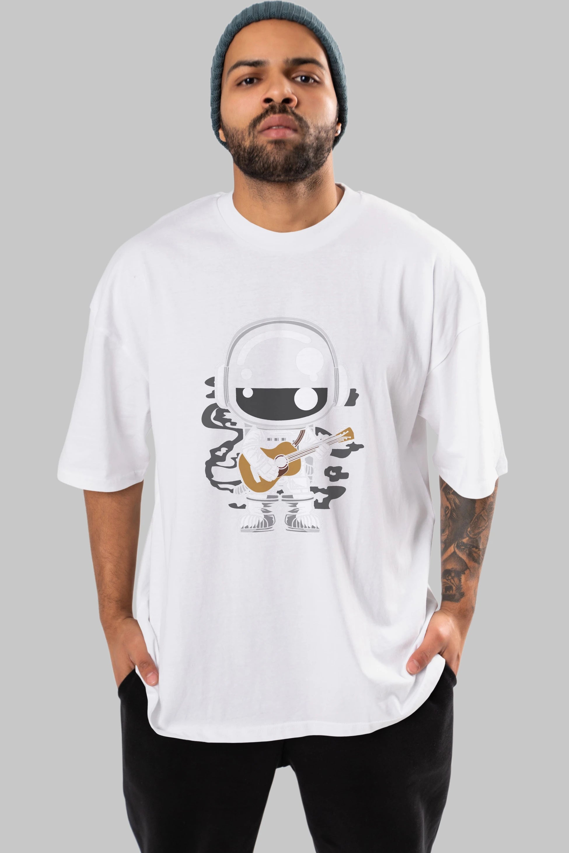 Astronaut Acoustic Guitar Ön Baskılı Oversize t-shirt Erkek Kadın Unisex