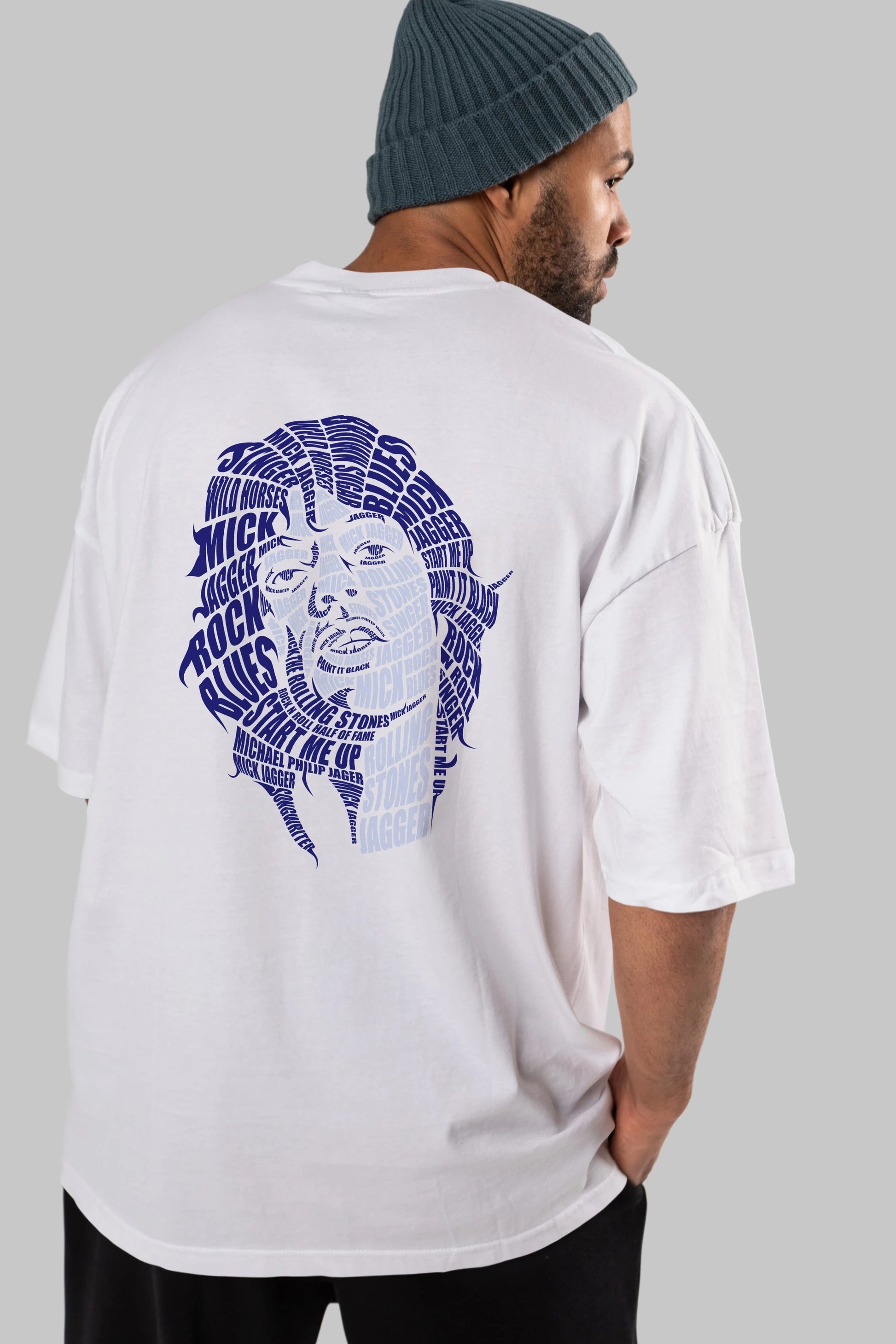 Mick Jagger Calligram Arka Baskılı Oversize t-shirt %100 pamuk Erkek Kadın Unisex
