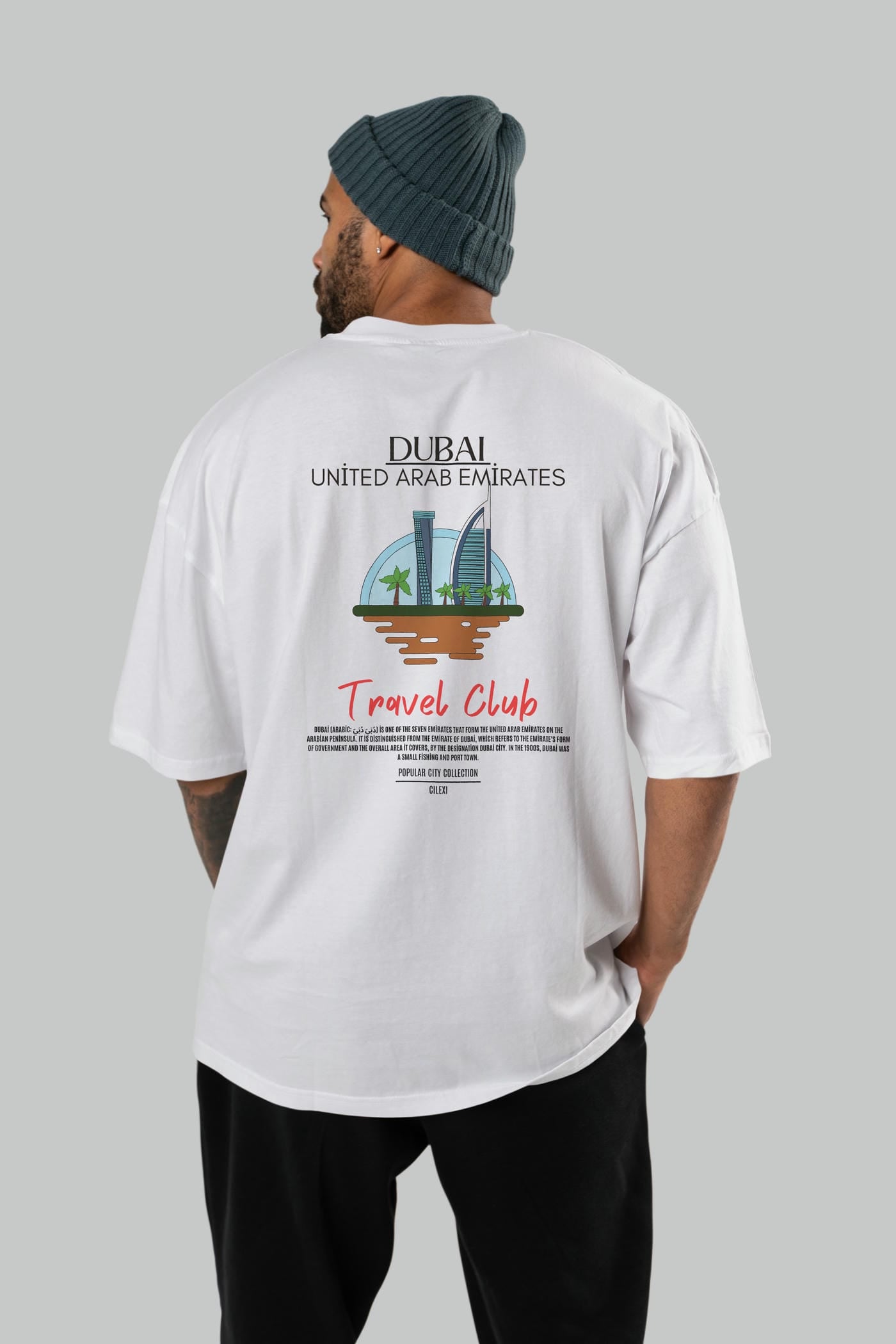 Dubai United Arab Emirates Arka Baskılı Oversize t-shirt Erkek Kadın Pamuk Bisiklet Yaka tişort