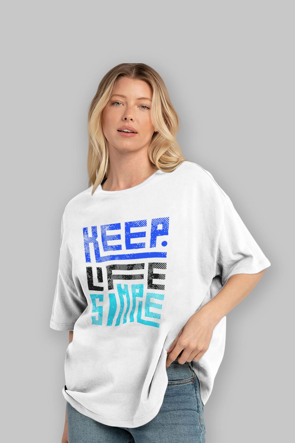 Keep Life Simple Yazılı Ön Baskılı Oversize t-shirt Erkek Kadın Unisex