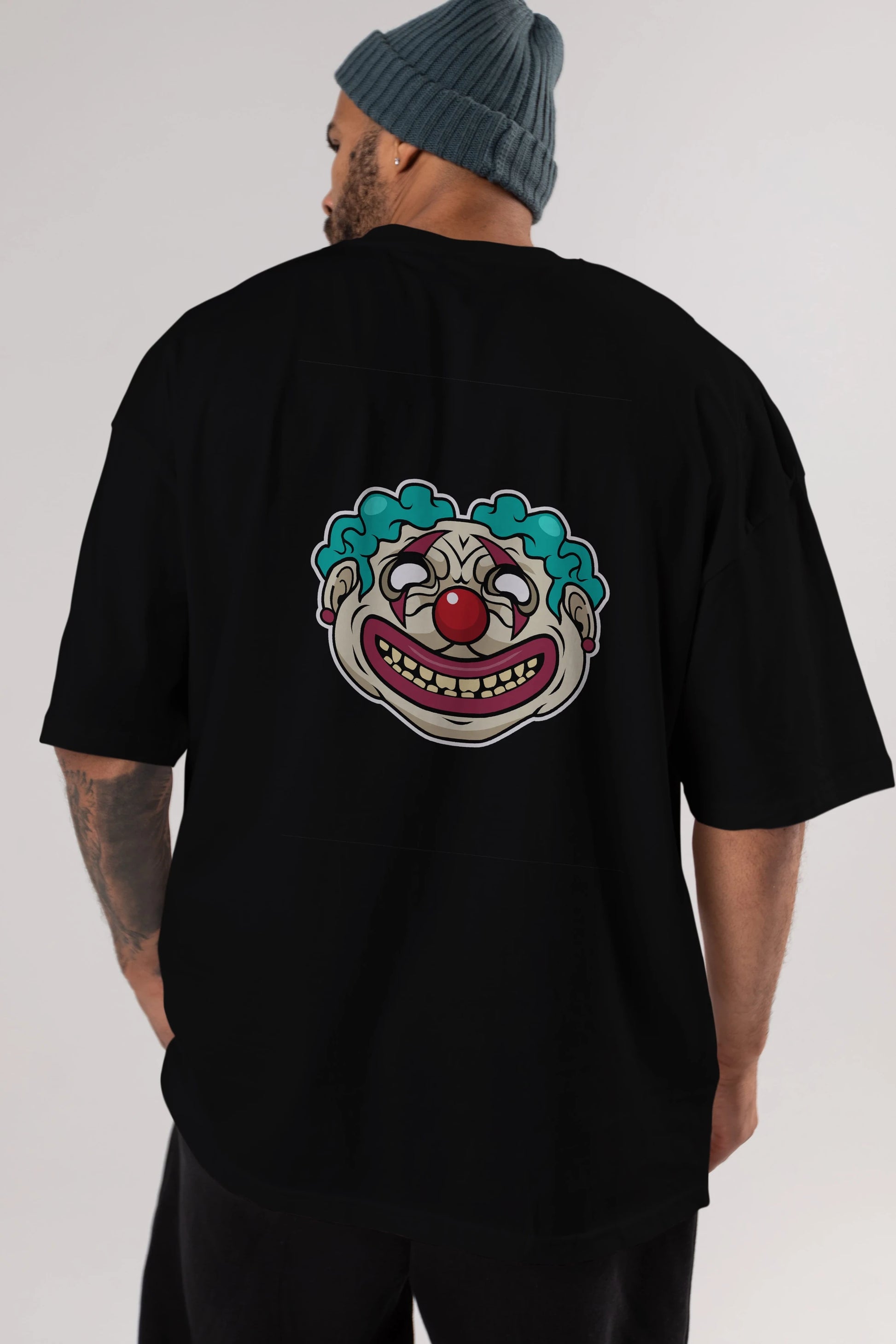 Clown Head Arka Baskılı Oversize t-shirt Erkek Kadın Unisex %100 Pamuk tişort