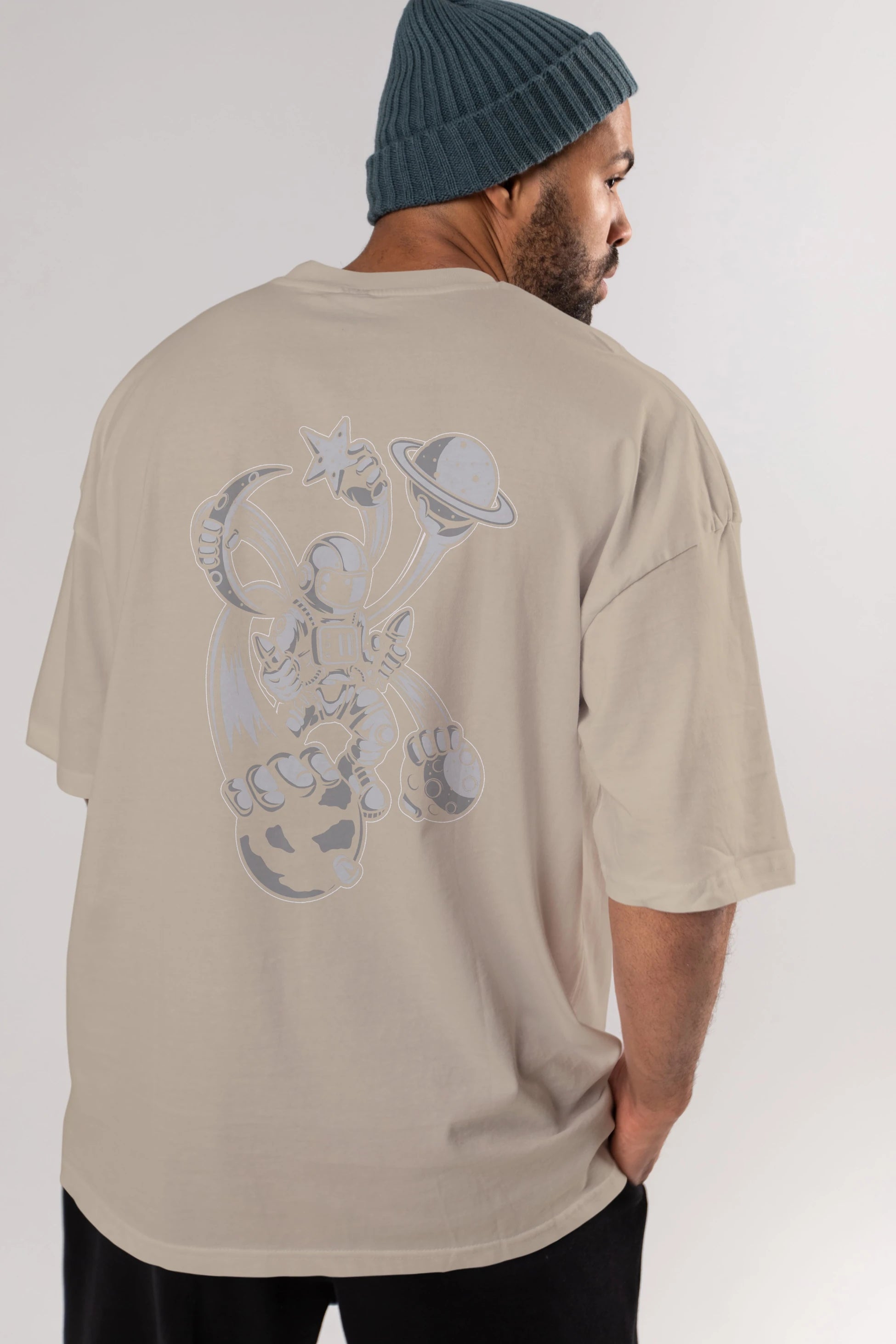 Astronaut Multiple Hands Arka Baskılı Oversize t-shirt Erkek Kadın Unisex