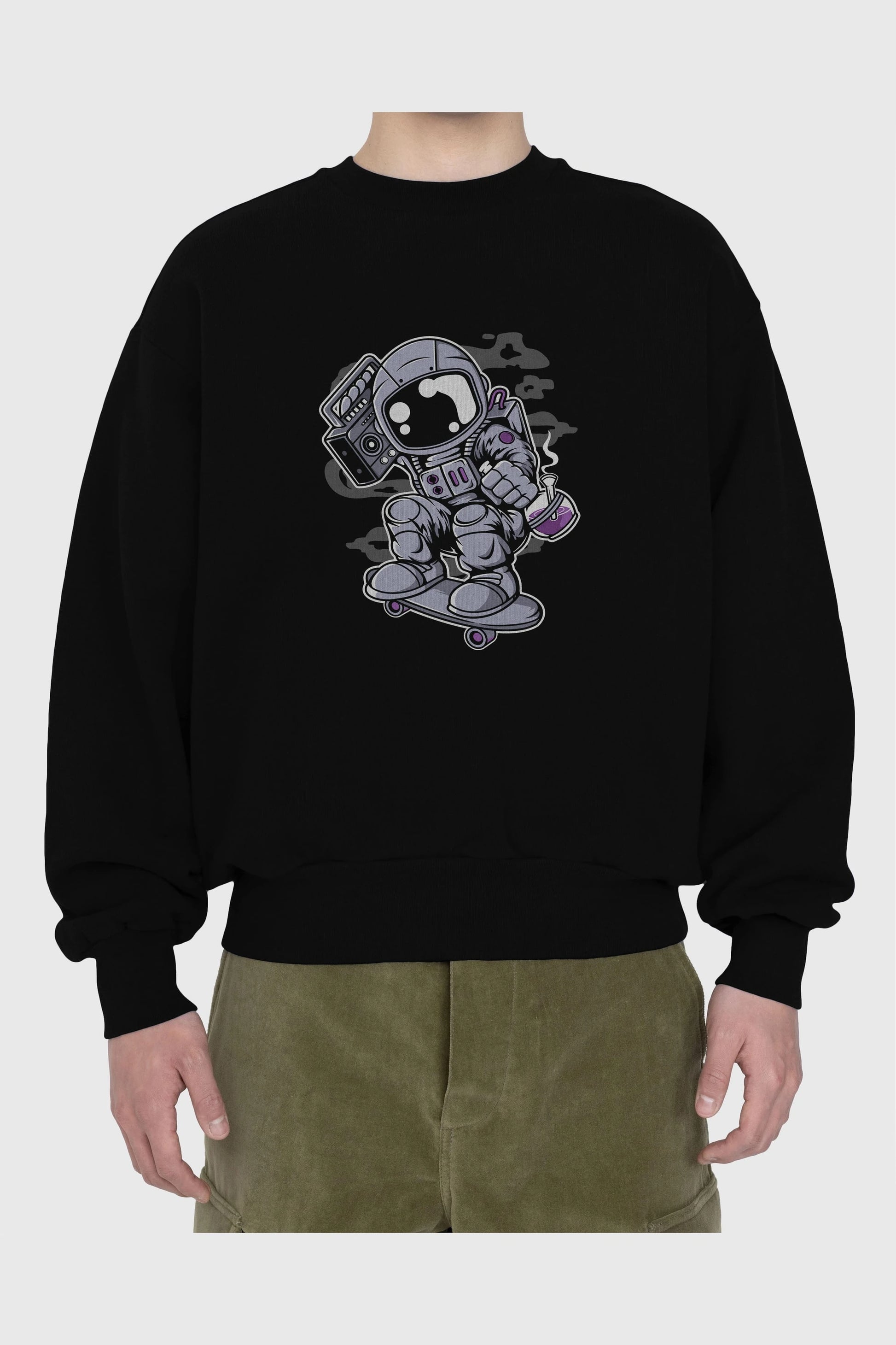 Astroanut Skater Boombox Ön Baskılı Oversize Sweatshirt Erkek Kadın Unisex