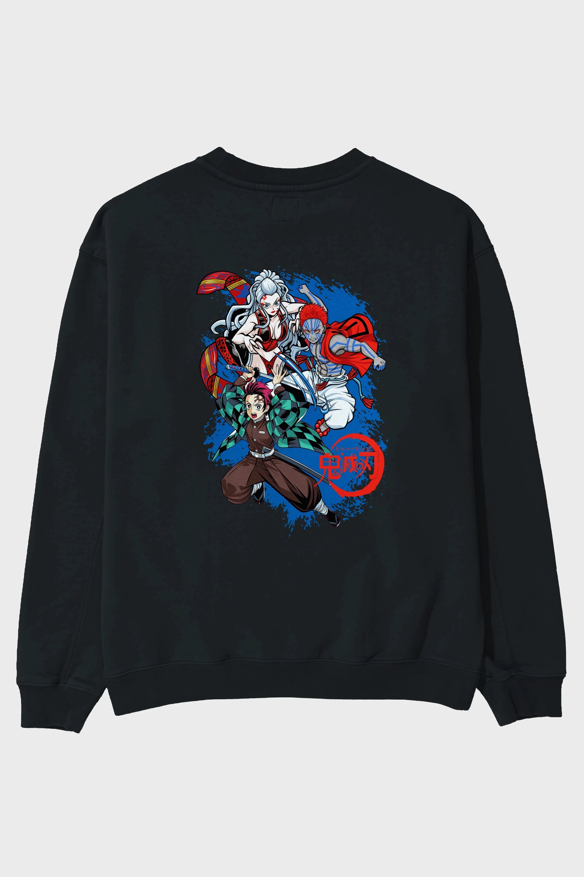 TANJIRO ,AKAZA,DAKI Anime Arka Baskılı Oversize Sweatshirt Erkek Kadın Unisex