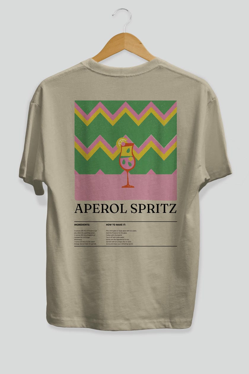 Aperol Spritz Kokteyl Serisi Arka Baskılı Oversize t-shirt Erkek Kadın %100 Pamuk Bisiklet Yaka tişort