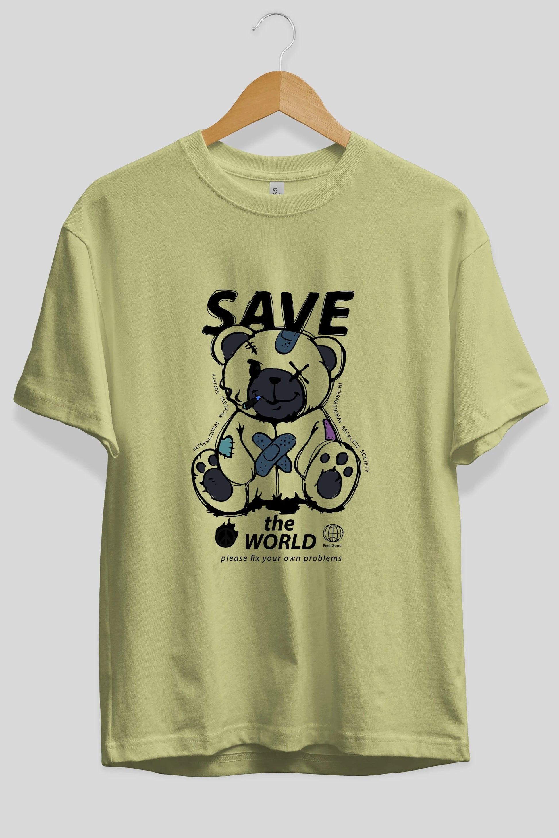 Save the World Bear Ön Baskılı Oversize t-shirt Erkek Kadın Unisex