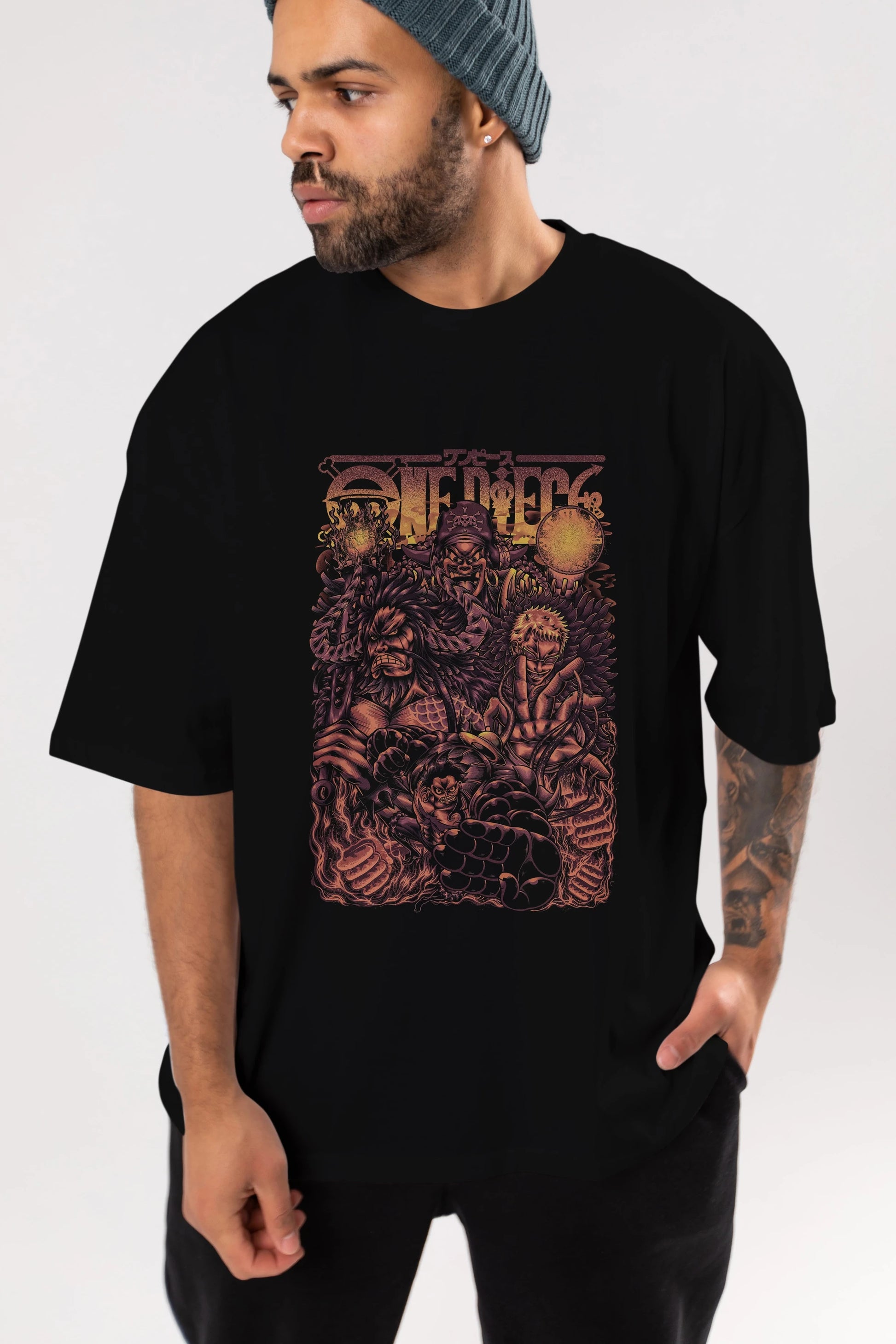 ONE PIECE Anime Ön Baskılı Oversize t-shirt %100 pamuk Erkek Kadın Unisex