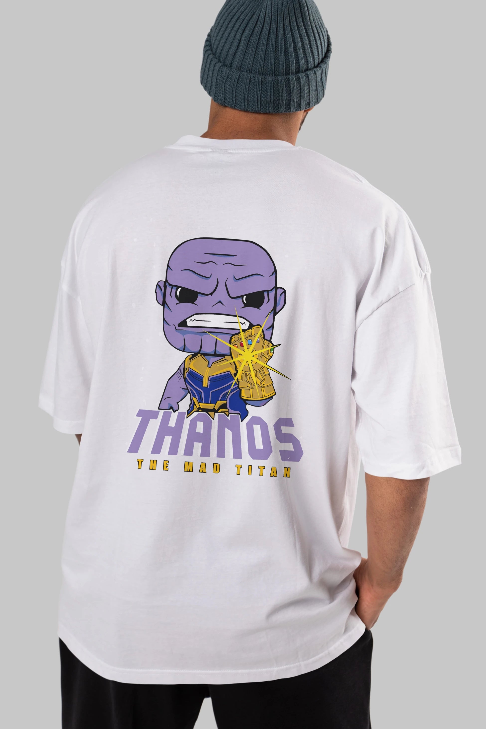 Thanos (1) Arka Baskılı Oversize t-shirt Erkek Kadın Unisex %100 Pamuk Bisiklet Yaka tişort