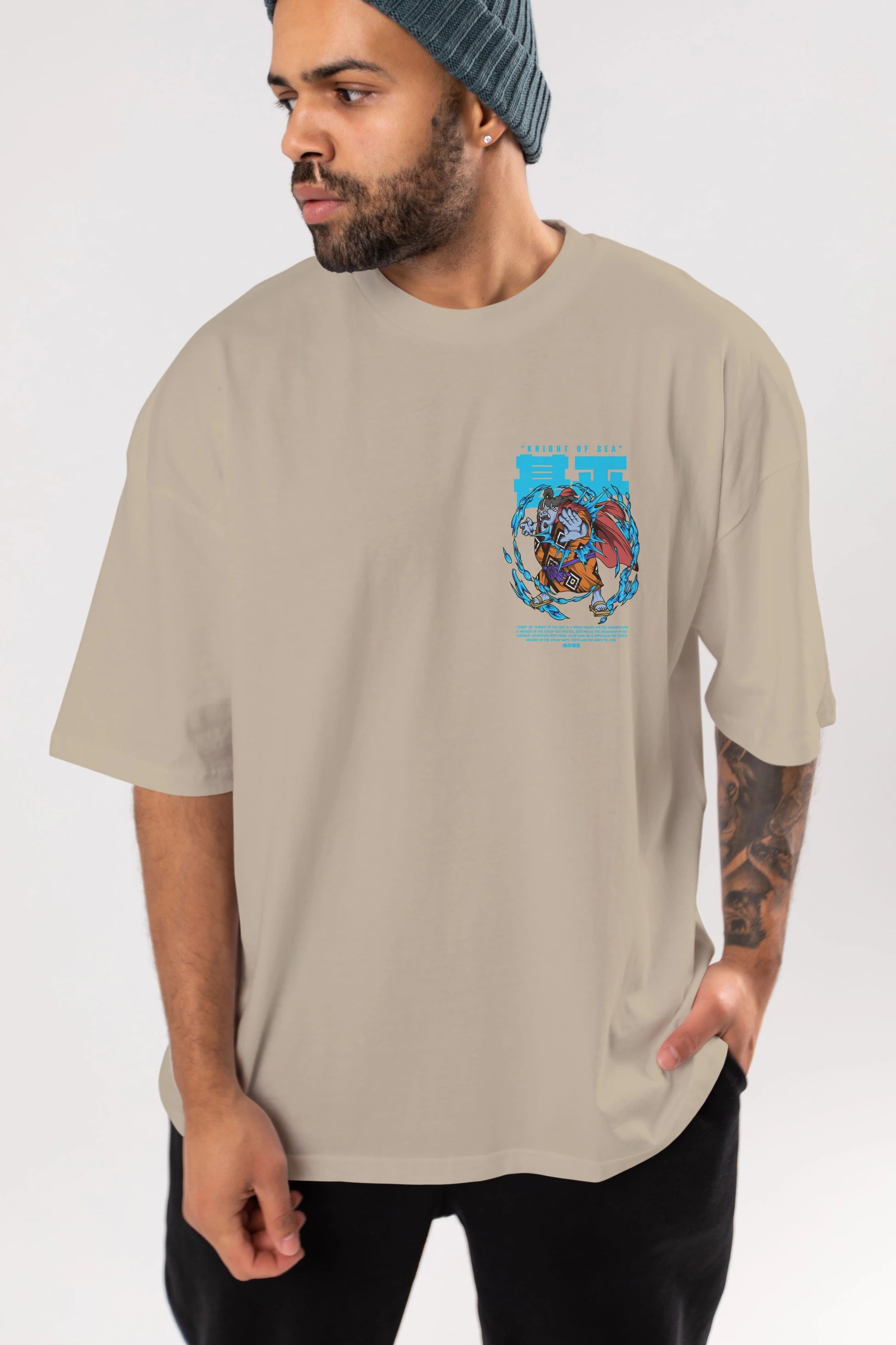 Jinbei Ön Sol Baskılı Oversize t-shirt Erkek Kadın Unisex %100 Pamuk Bisiklet Yaka tişort