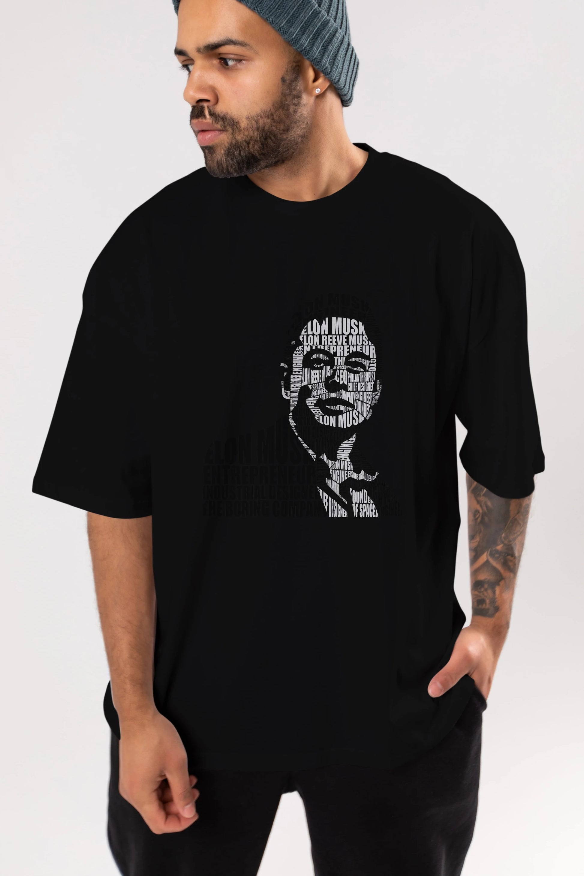 Elon Musk Calligram Ön Baskılı Oversize t-shirt %100 pamuk Erkek Kadın Unisex