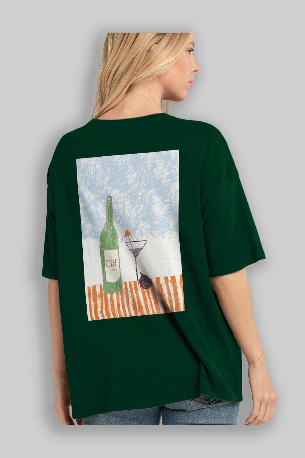Gin Arka Baskılı Oversize t-shirt Erkek Kadın Unisex %100 Pamuk Bisiklet Yaka tişort