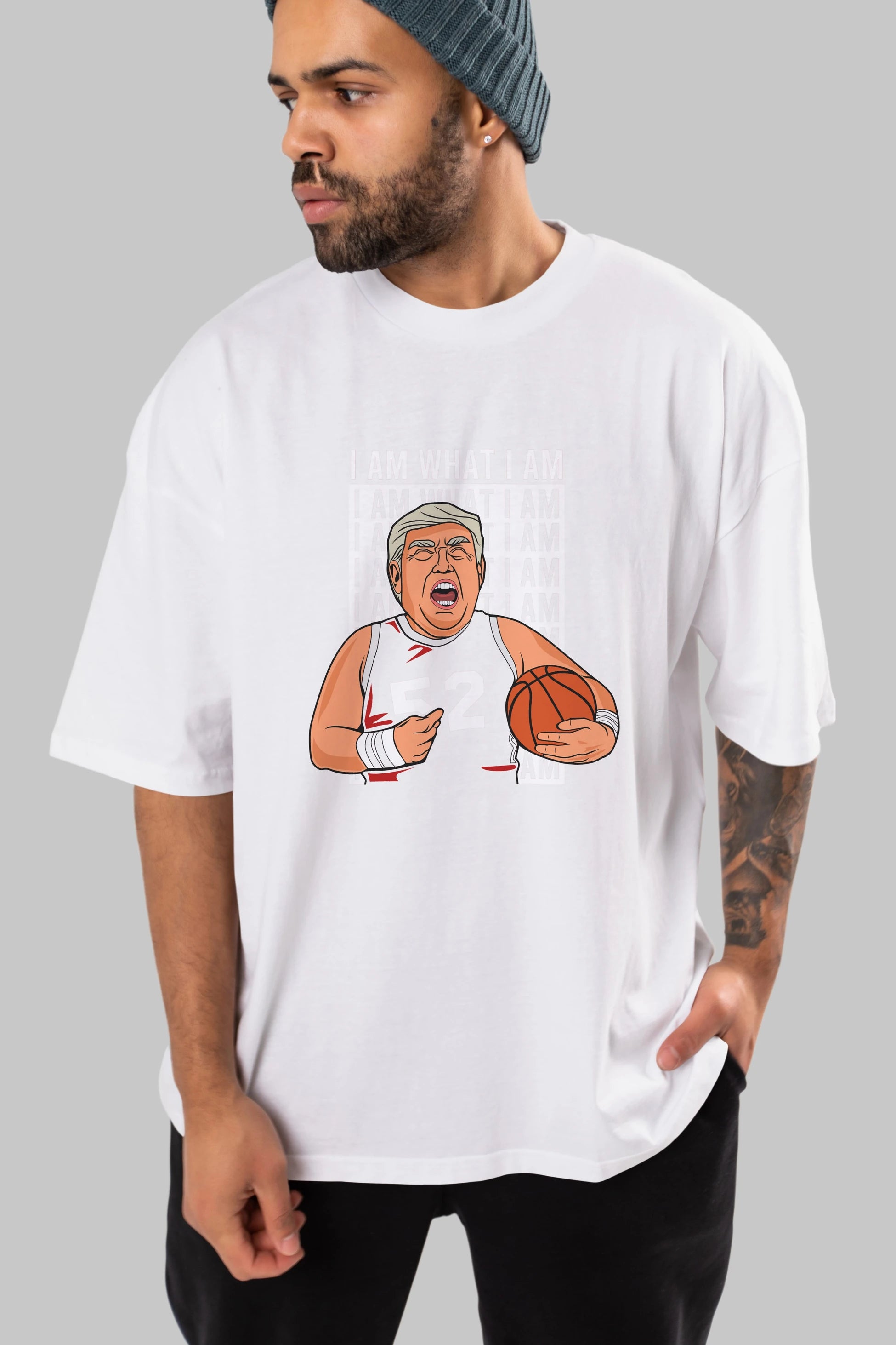 Trump Basketball Ön Baskılı Oversize t-shirt Erkek Kadın Unisex %100 Pamuk tişort