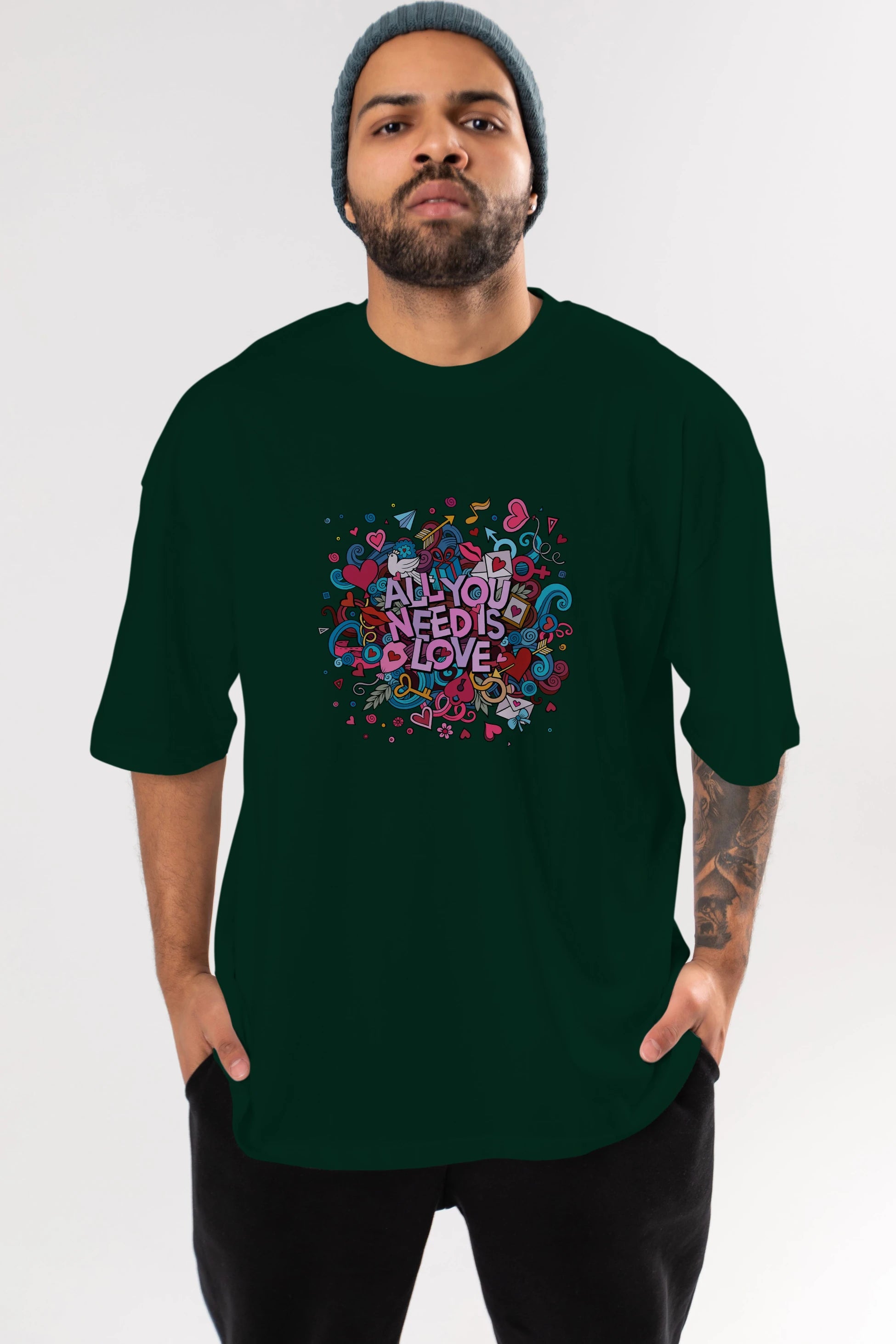 Cute Fun Colorful Heart Art Love Ön Baskılı Oversize t-shirt Erkek Kadın Unisex