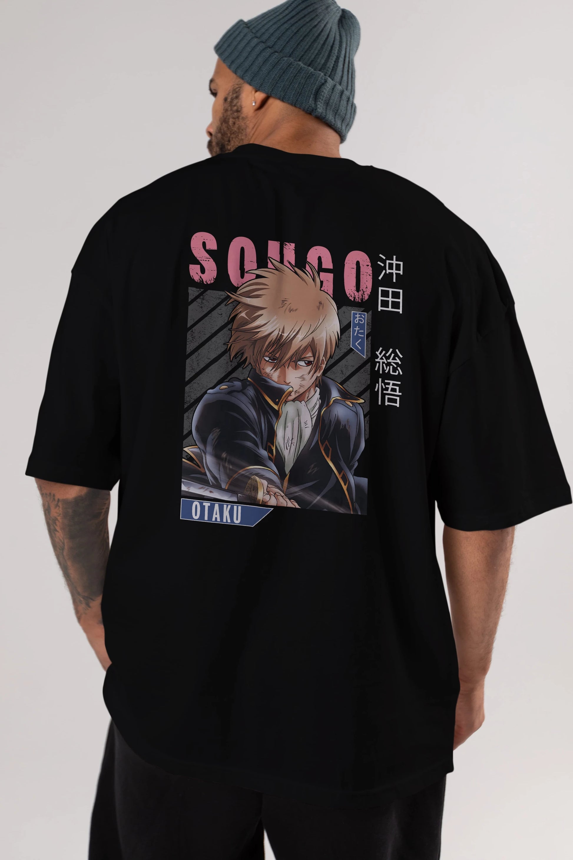 Sougo Okita GINTAMA Anime Arka Baskılı Oversize t-shirt Erkek Kadın Unisex
