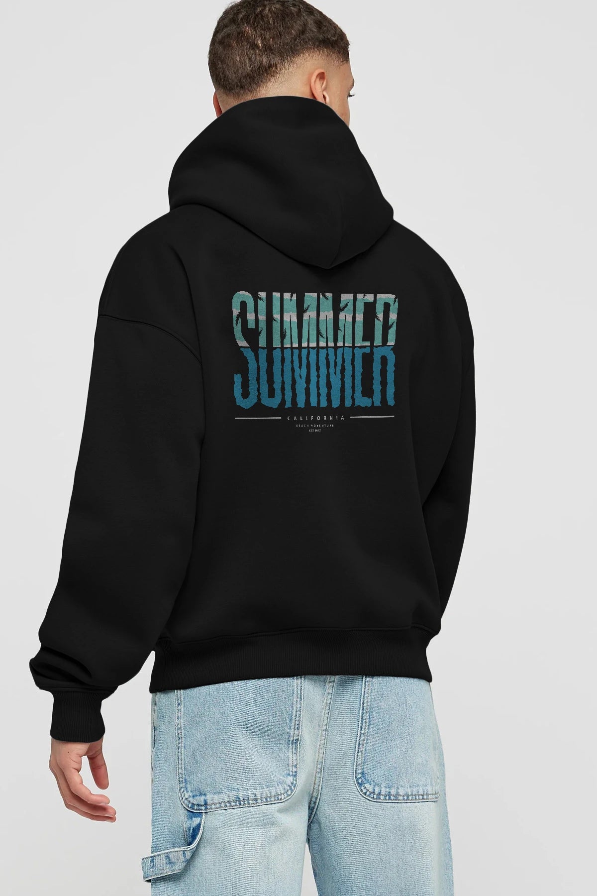 Summer California Arka Baskılı Hoodie Oversize Kapüşonlu Sweatshirt Erkek Kadın Unisex