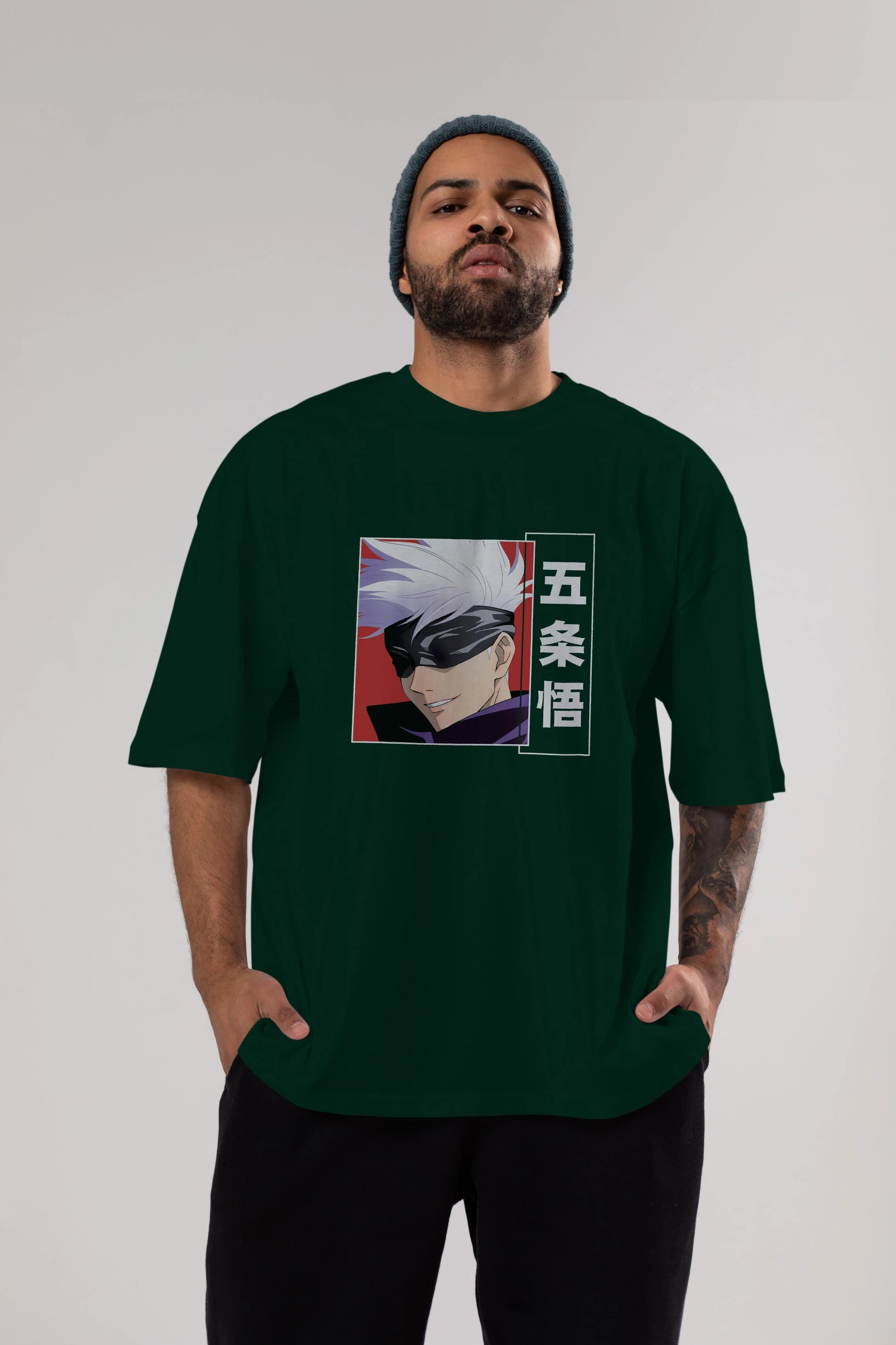 SATORU GOJO Anime Ön Baskılı Oversize t-shirt %100 pamuk Erkek Kadın Unisex