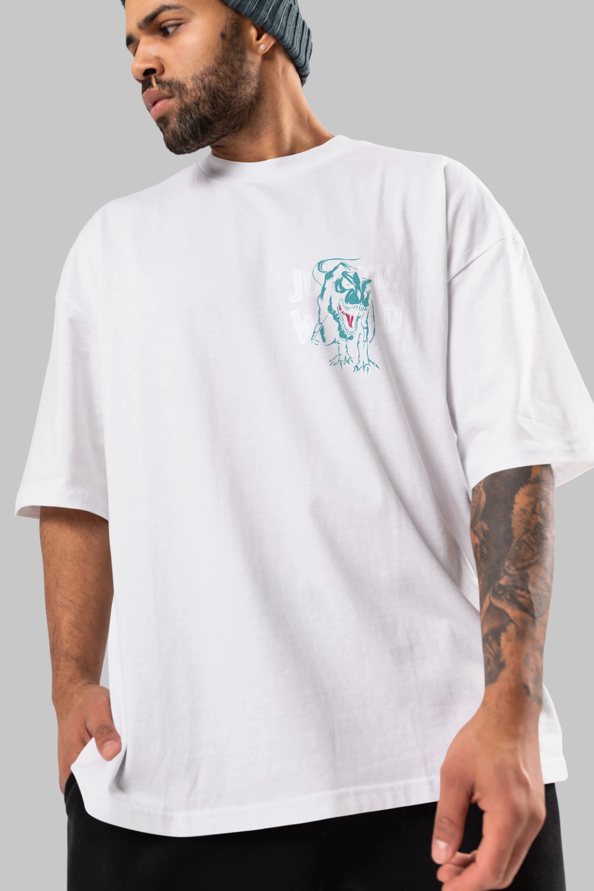 Jurassic Park (1) Ön Sol Baskılı Oversize t-shirt Erkek Kadın Unisex %100 Pamuk Bisiklet Yaka tişort