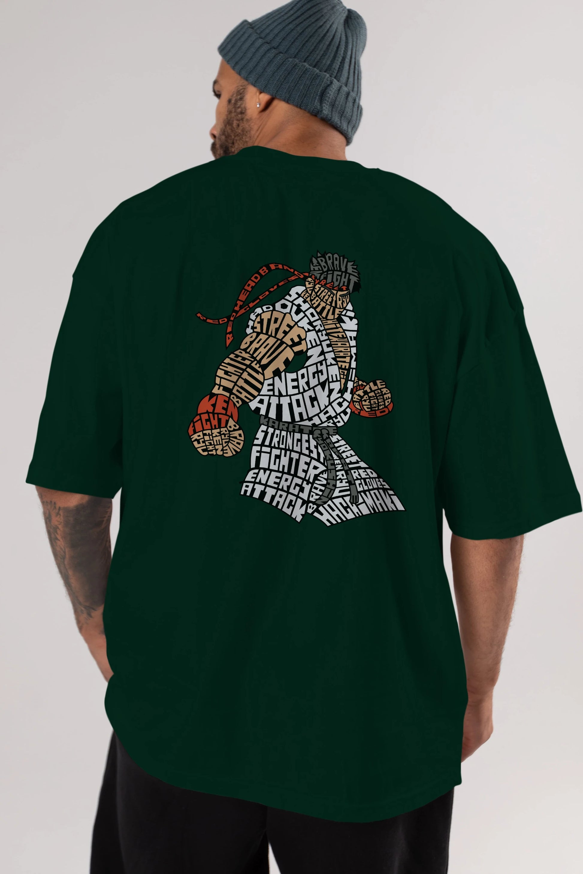 Hadouken Arka Baskılı Oversize t-shirt %100 pamuk Erkek Kadın Unisex