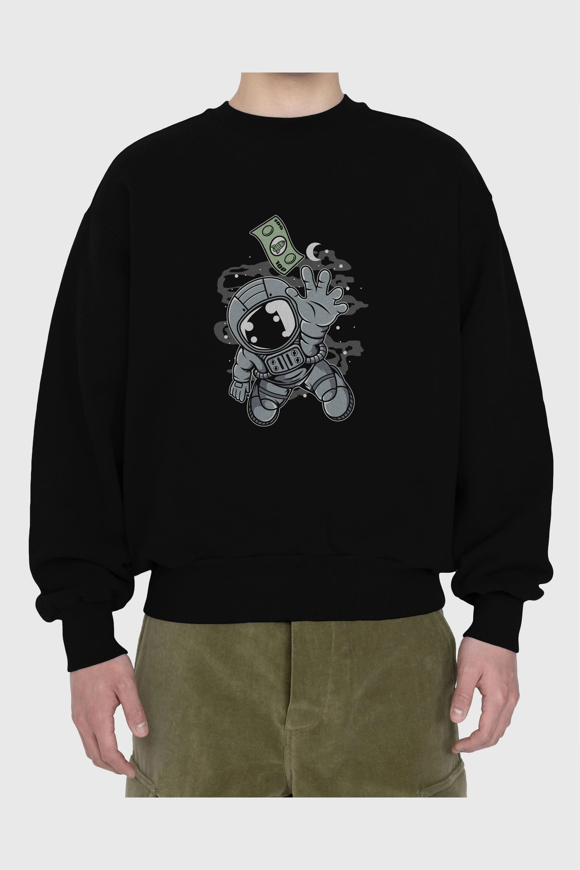 Astronaut Dollar Ön Baskılı Oversize Sweatshirt Erkek Kadın Unisex