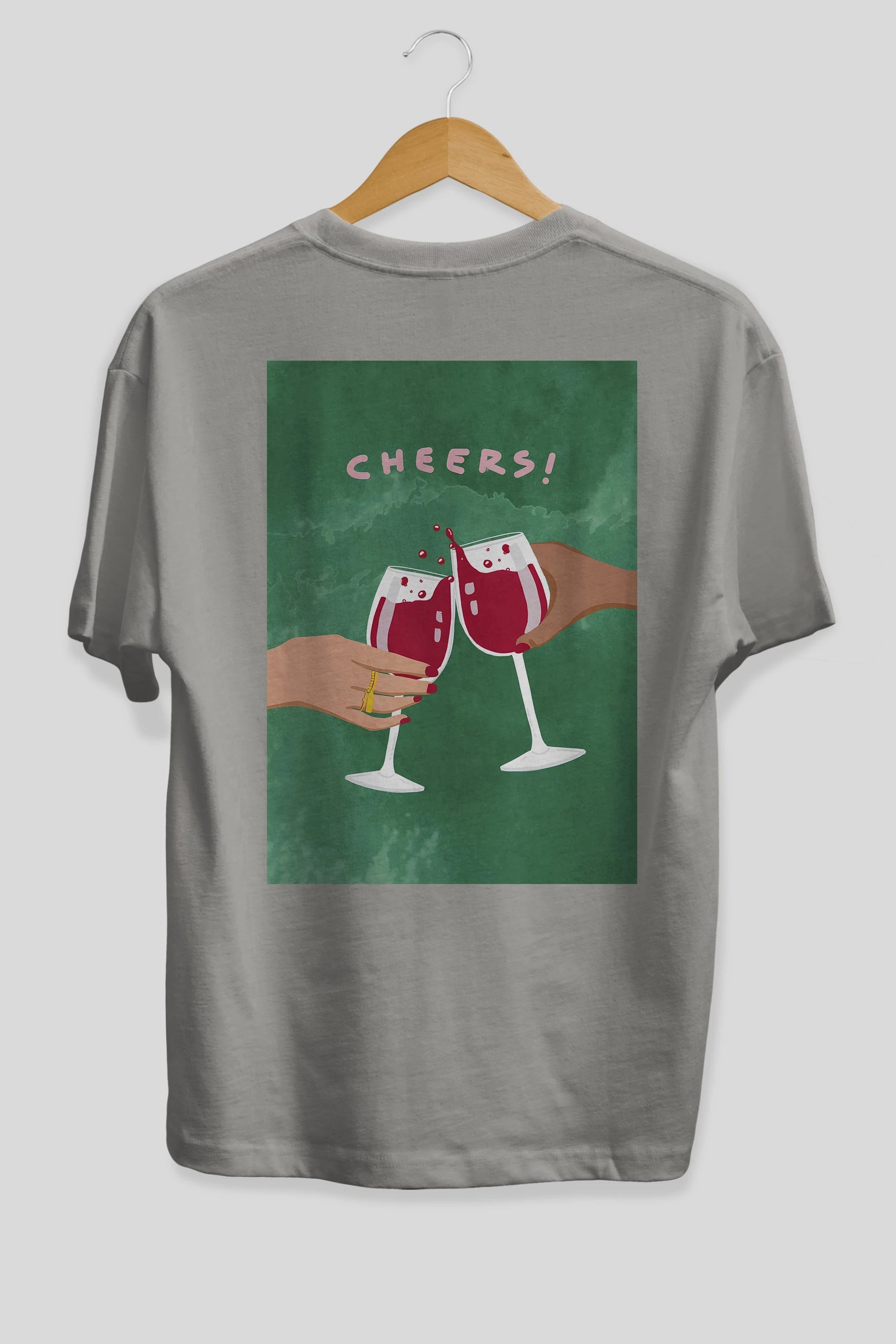 Cheers Arka Baskılı Oversize t-shirt Erkek Kadın Unisex %100 Pamuk Bisiklet Yaka tişort