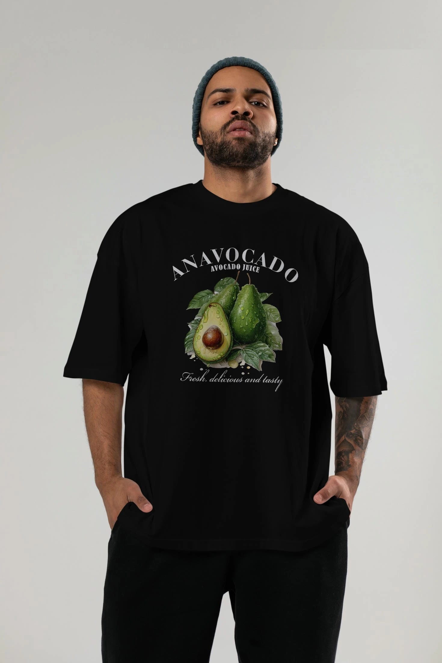 Avocado Avokado Ön Baskılı Oversize t-shirt Erkek Kadın Pamuk Bisiklet Yaka tişort
