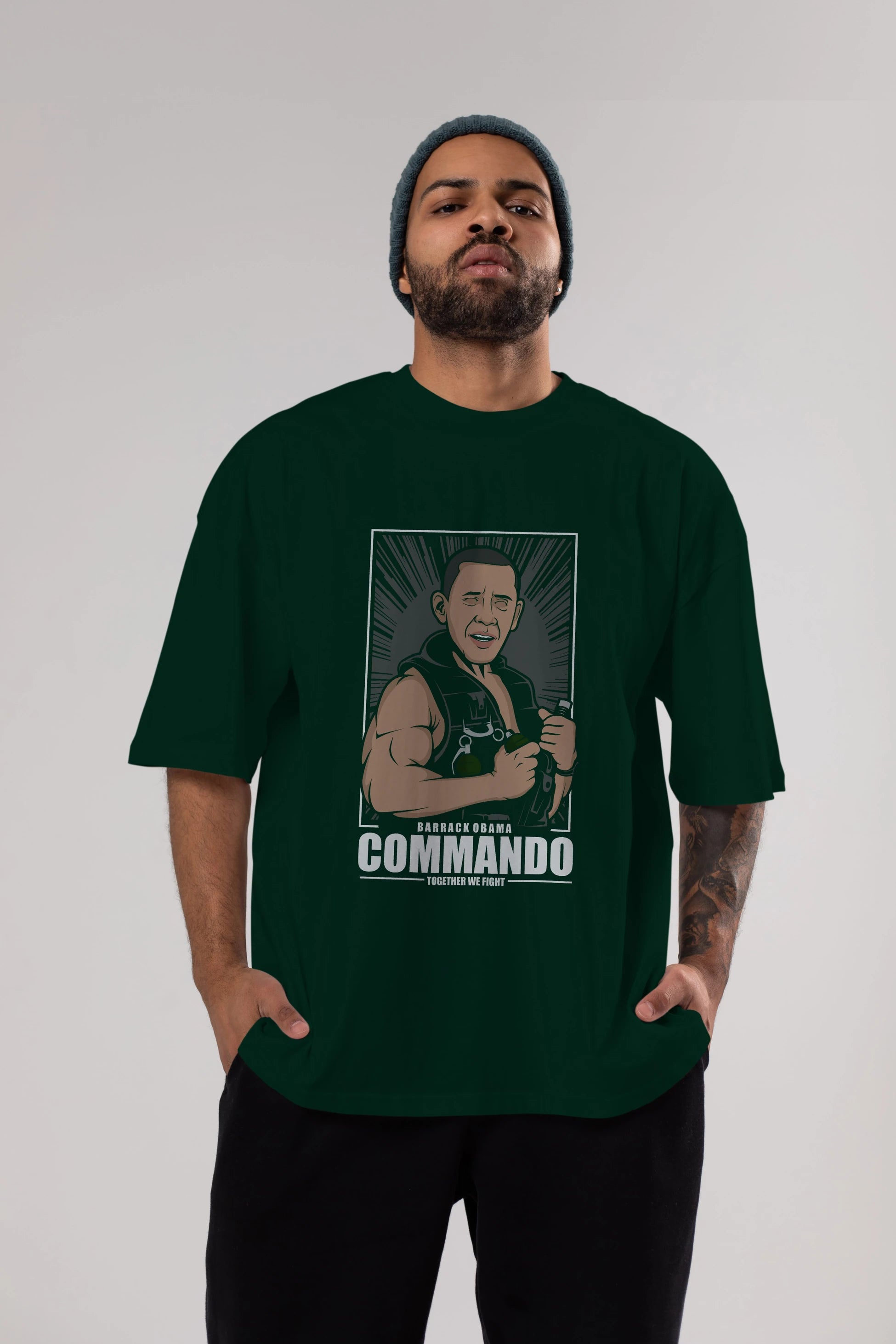 Obama Commando Ön Baskılı Oversize t-shirt Erkek Kadın Unisex %100 Pamuk tişort