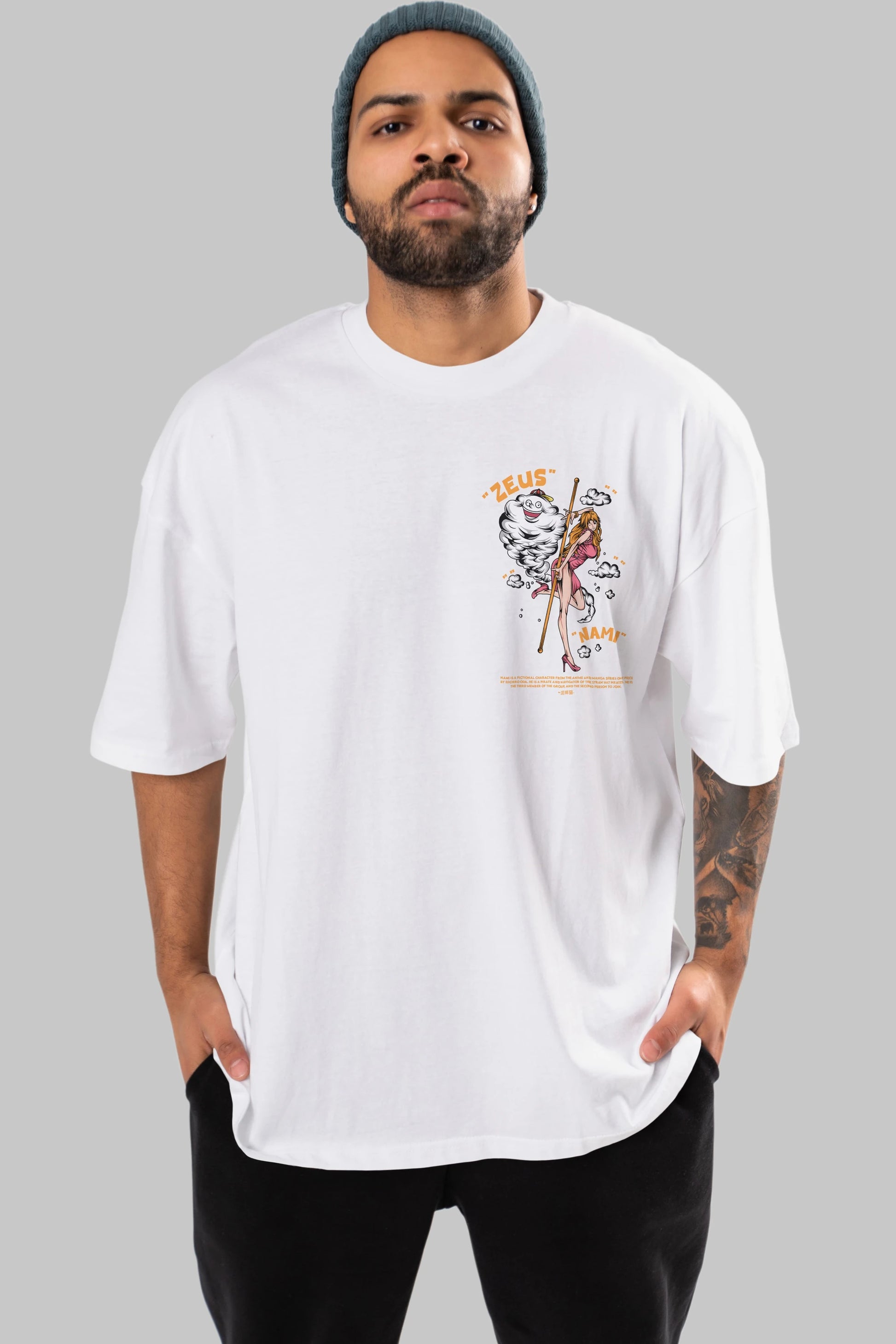 Zeus Nami Ön Sol Baskılı Oversize t-shirt Erkek Kadın Unisex %100 Pamuk Bisiklet Yaka tişort