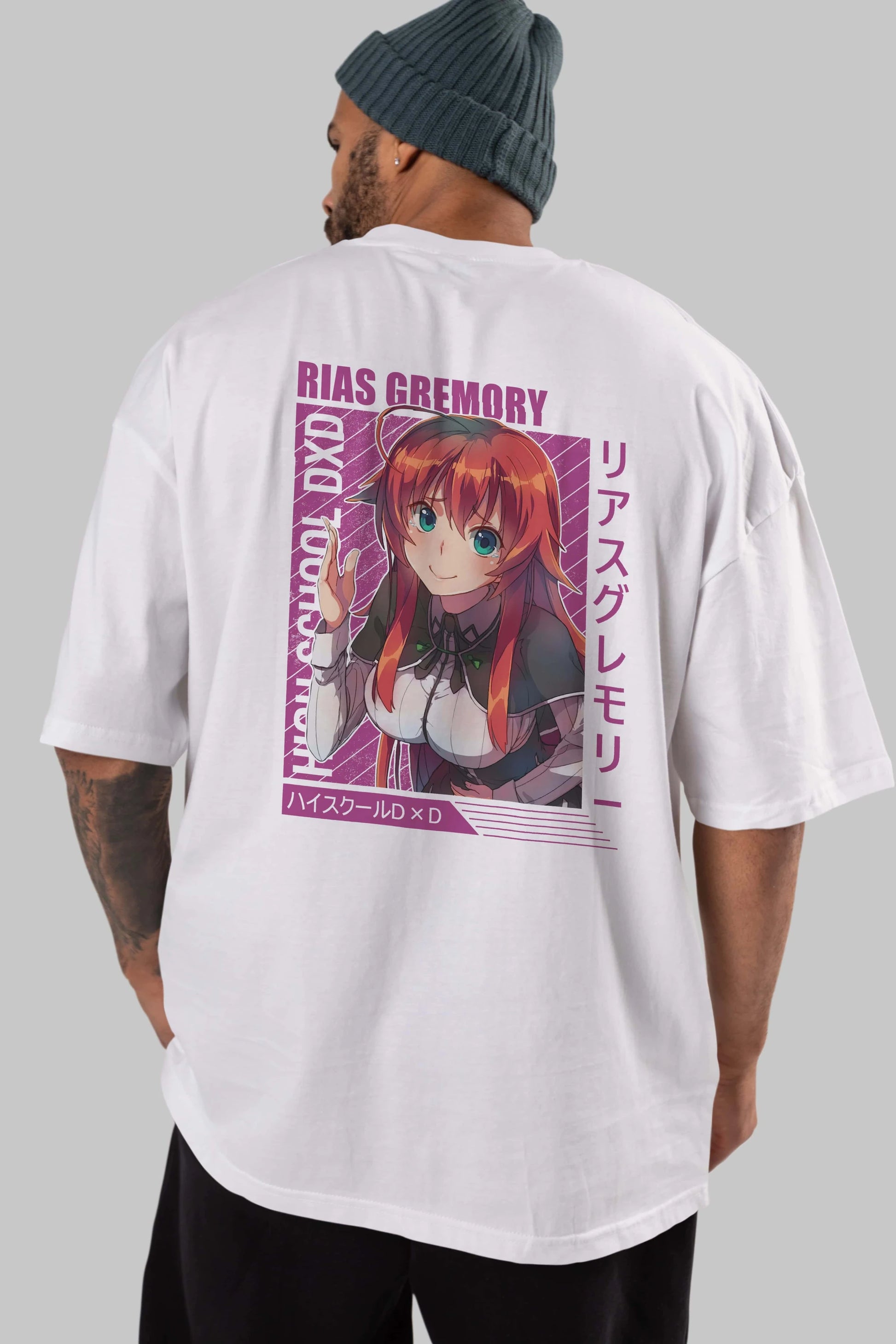 Rias Gremory 10 Anime Arka Baskılı Oversize t-shirt Erkek Kadın Unisex