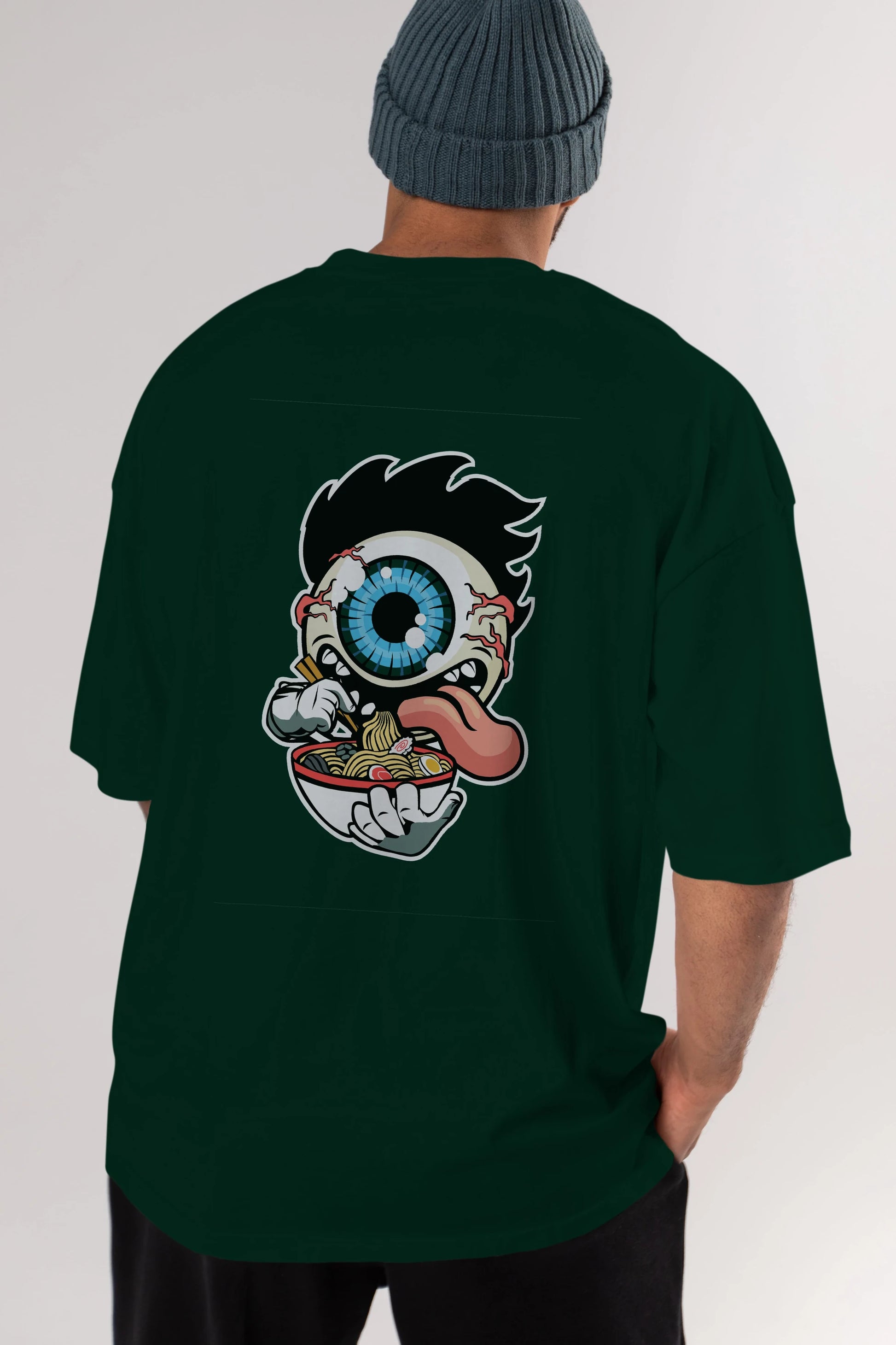 Eyeball Ramen Arka Baskılı Oversize t-shirt Erkek Kadın Unisex %100 Pamuk tişort