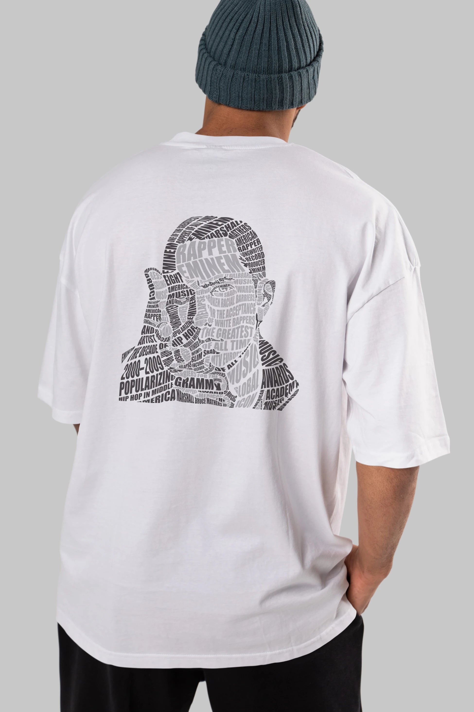 Eminem Calligram Arka Baskılı Oversize t-shirt %100 pamuk Erkek Kadın Unisex
