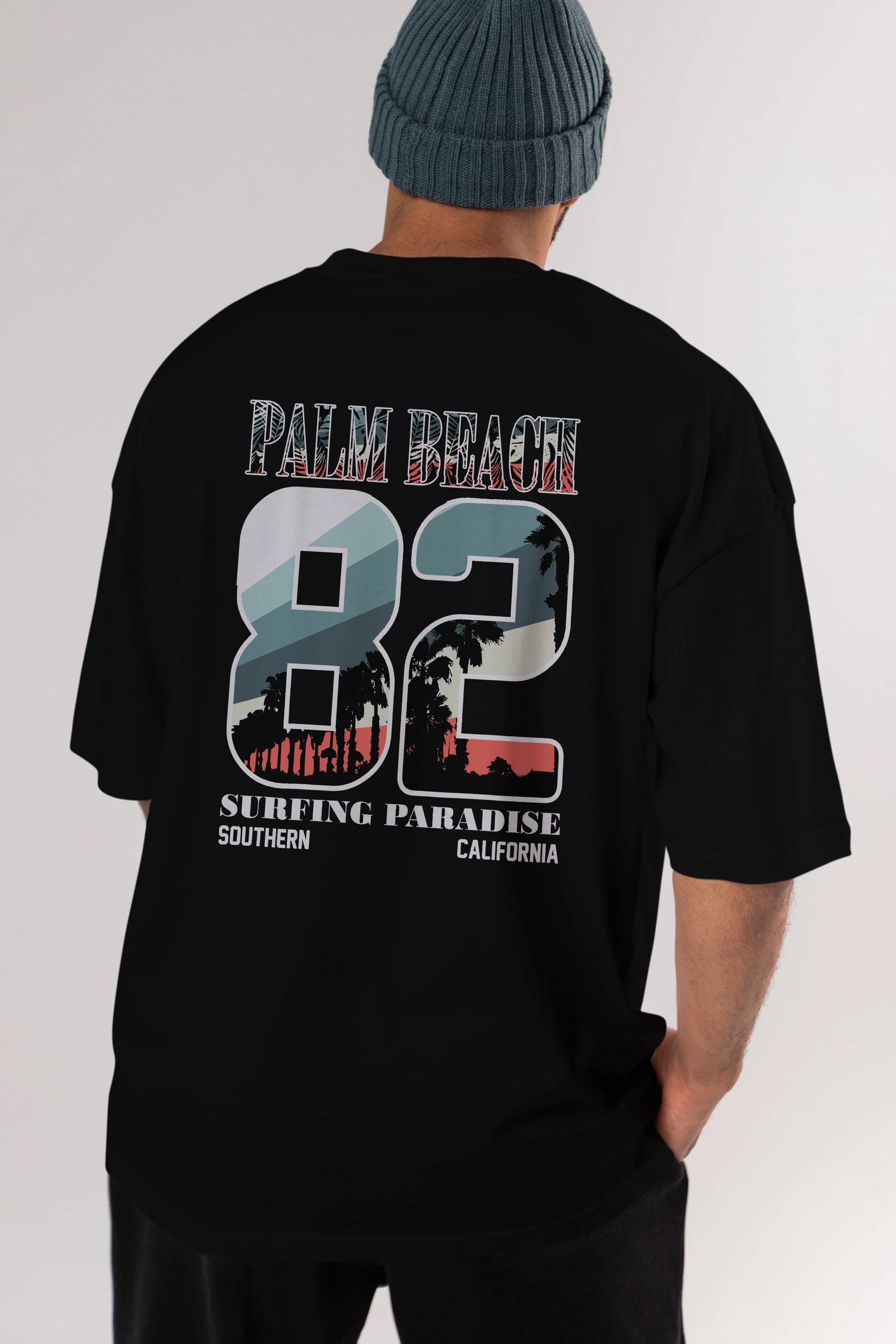 Palm Beach 82 Arka Baskılı Oversize t-shirt Erkek Kadın Unisex