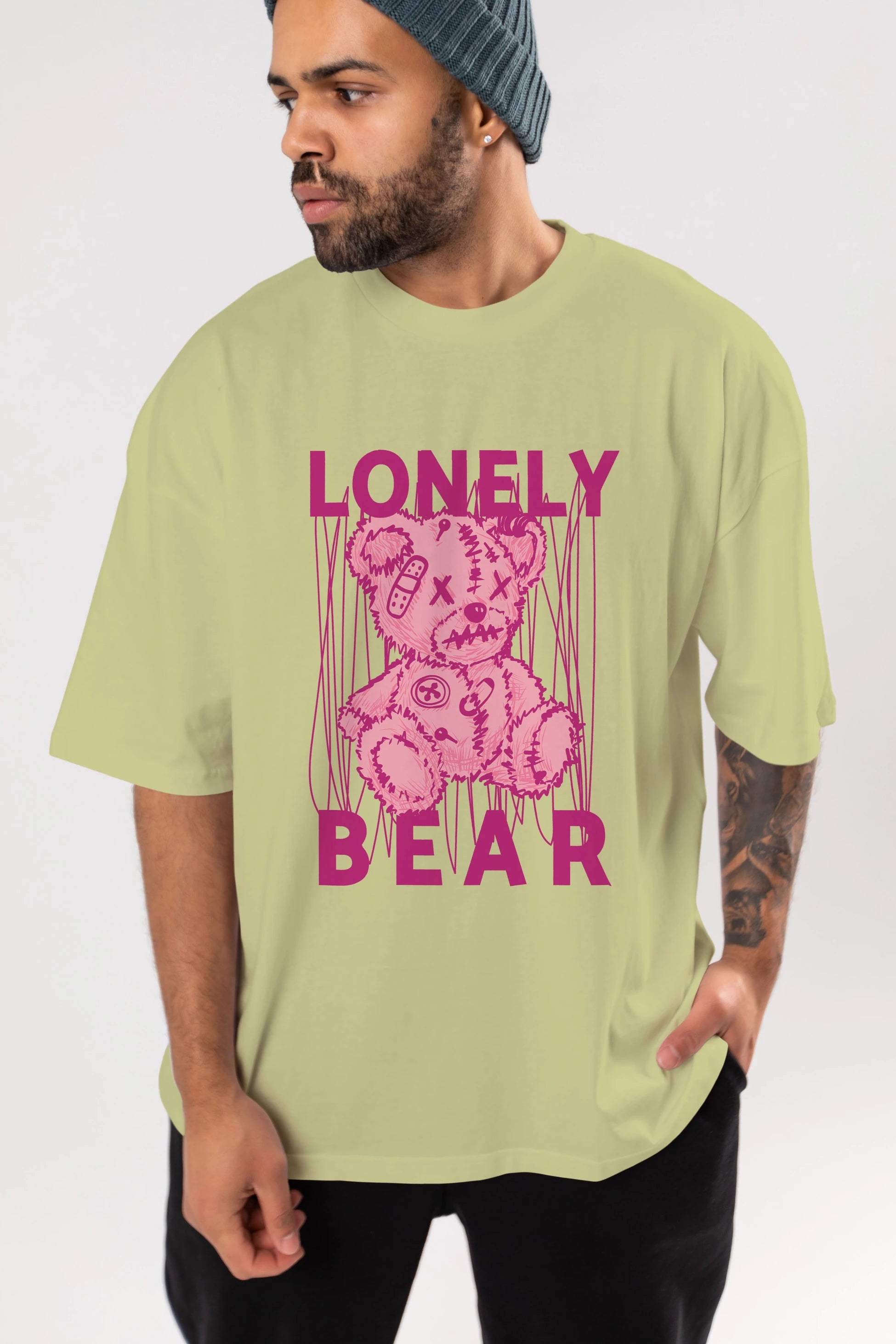 Lonely Bear Ön Baskılı Oversize t-shirt Erkek Kadın Unisex