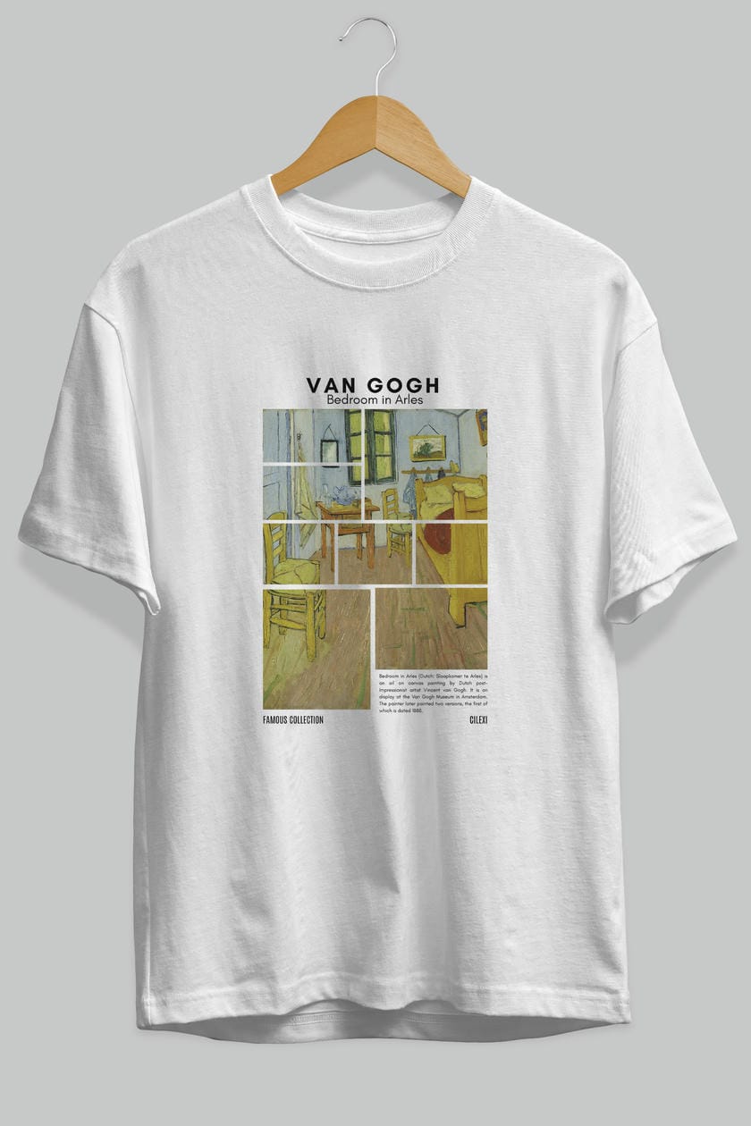 Van Gogh ön Baskılı Oversize t-shirt Erkek Kadın Bisiklet Yaka Pamuk tişort