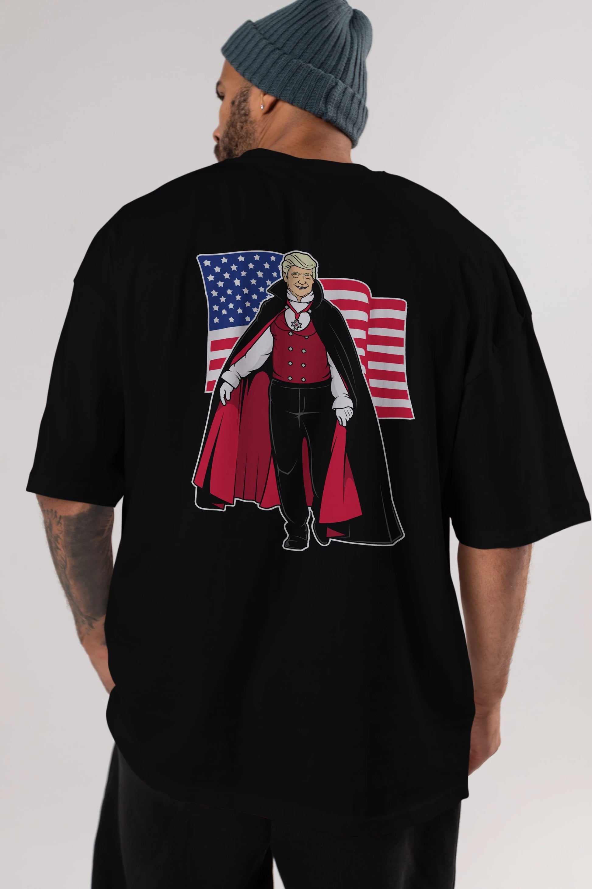 Trump Dracula Arka Baskılı Oversize t-shirt Erkek Kadın Unisex %100 Pamuk tişort