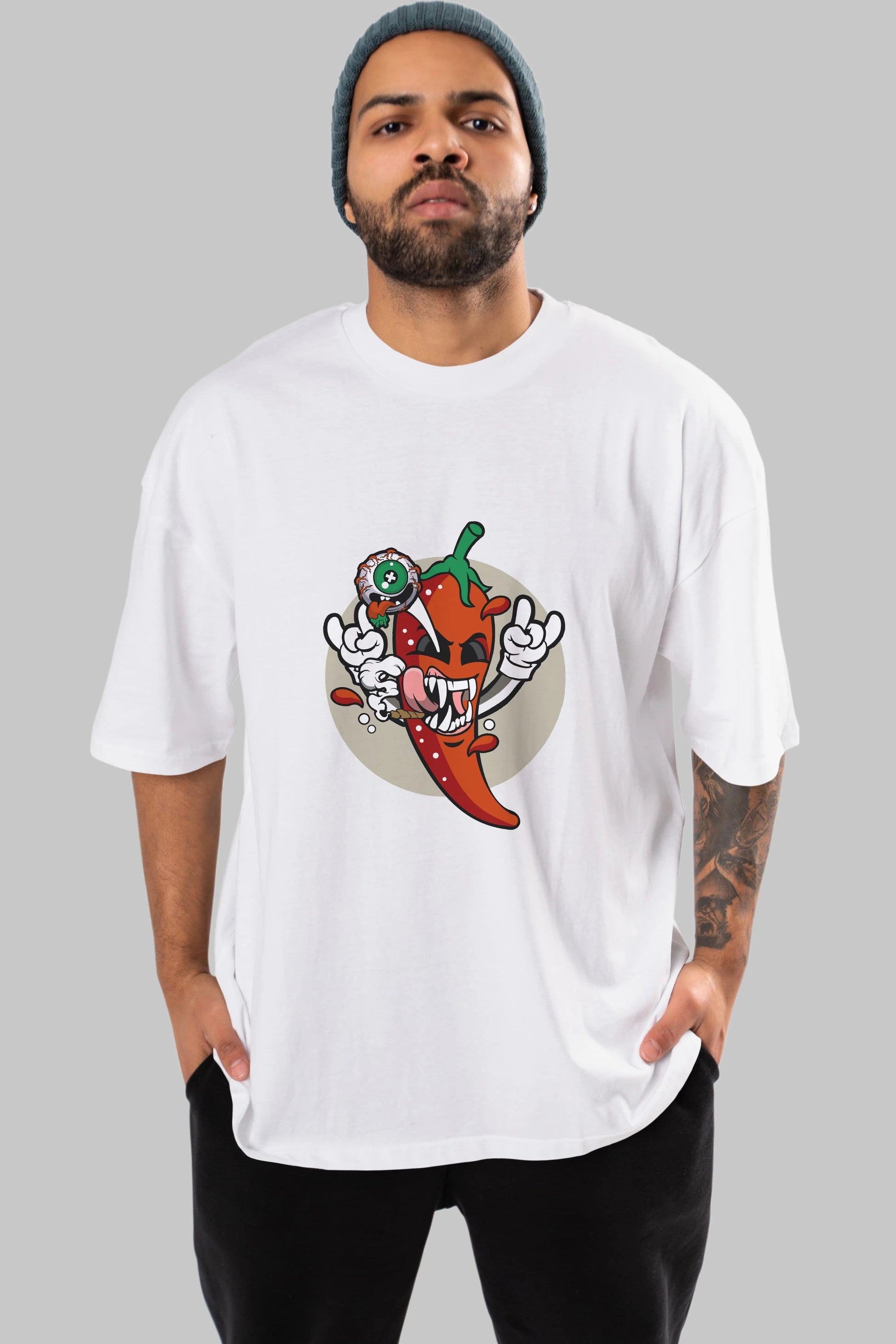 Chili Monster Ön Baskılı Oversize t-shirt Erkek Kadın Unisex %100 Pamuk tişort