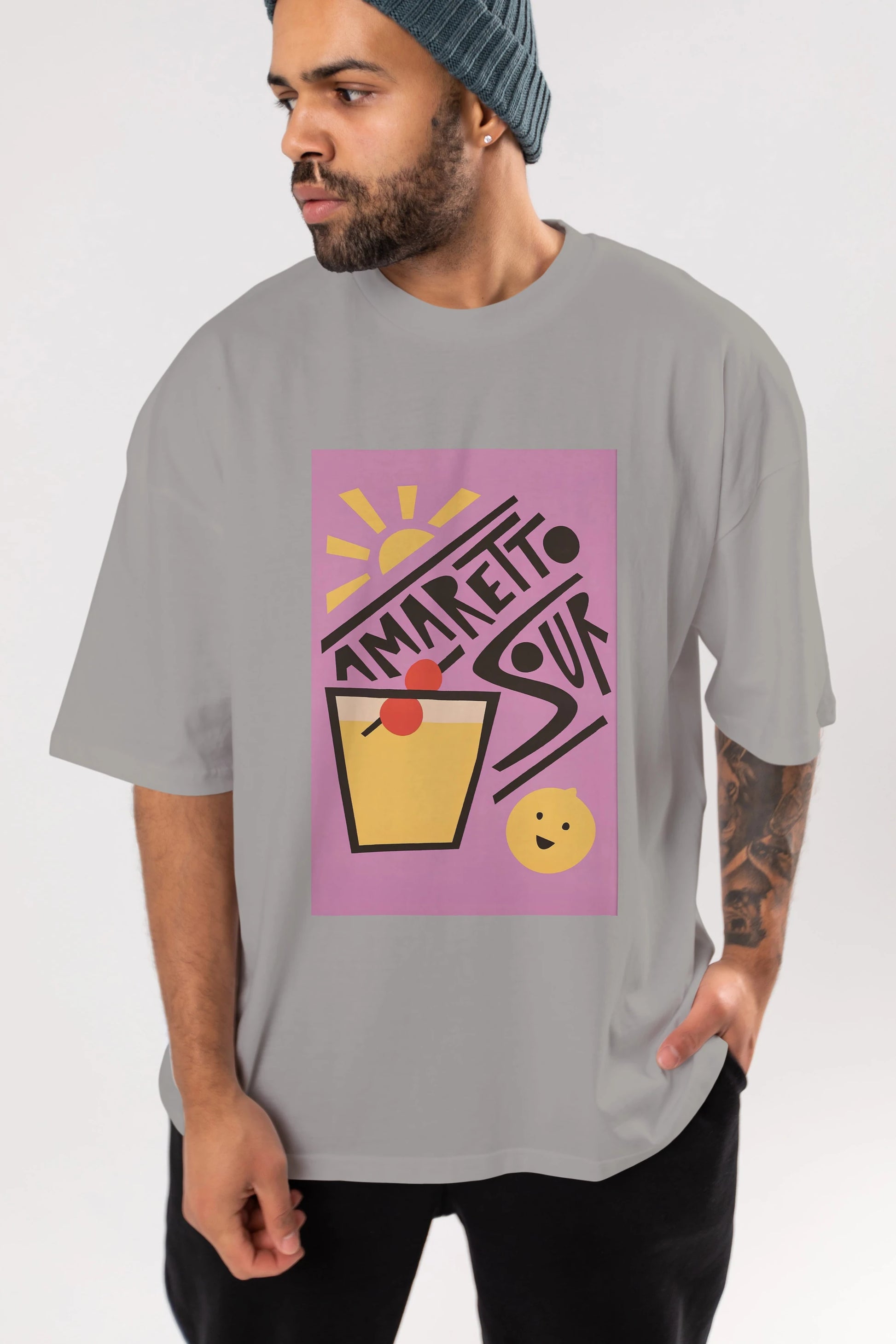 Amaretto Sour Ön Baskılı Oversize t-shirt Erkek Kadın Unisex %100 Pamuk Bisiklet Yaka tişort