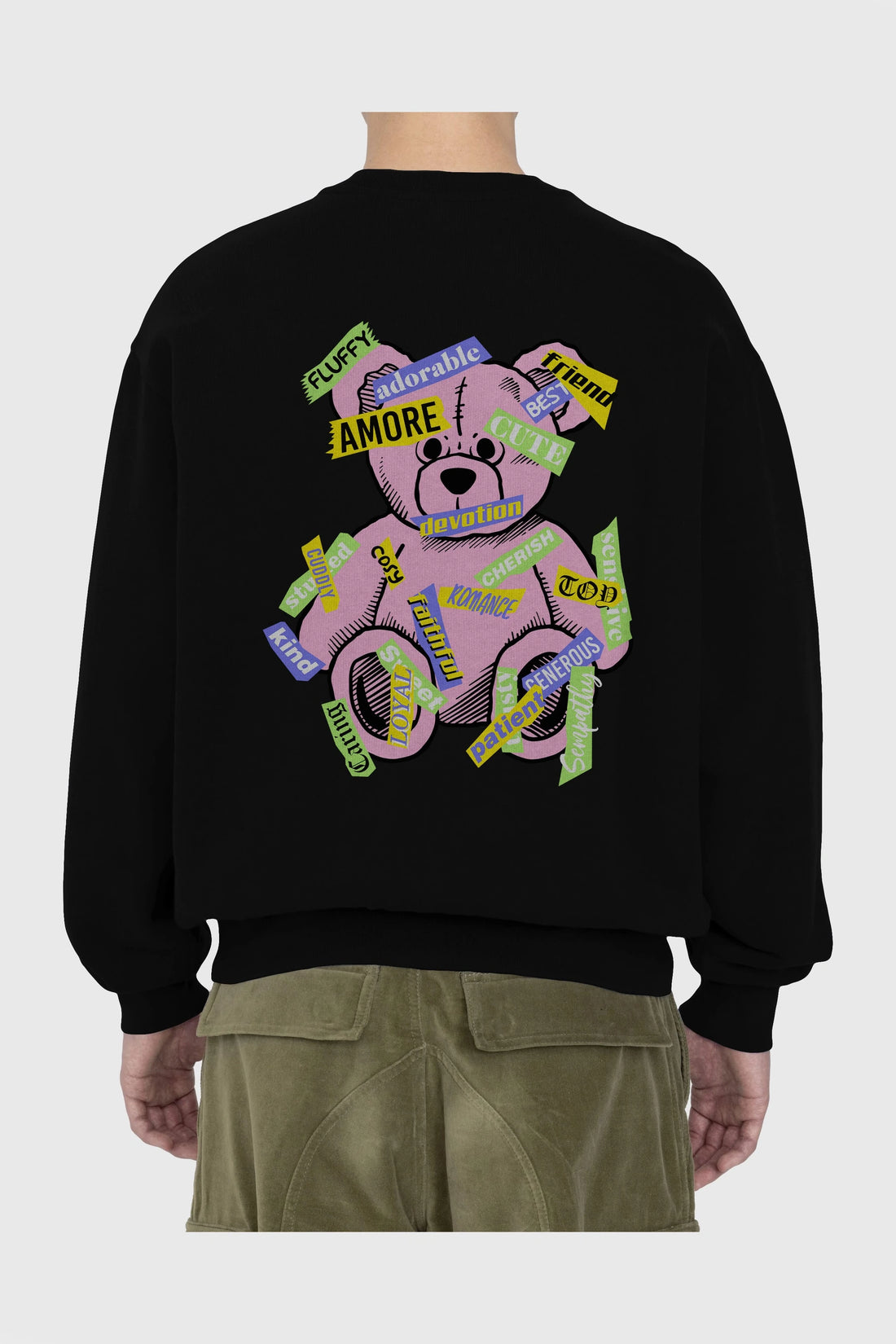 Teddy Bear Cute Arka Baskılı Oversize Sweatshirt Erkek Kadın Unisex