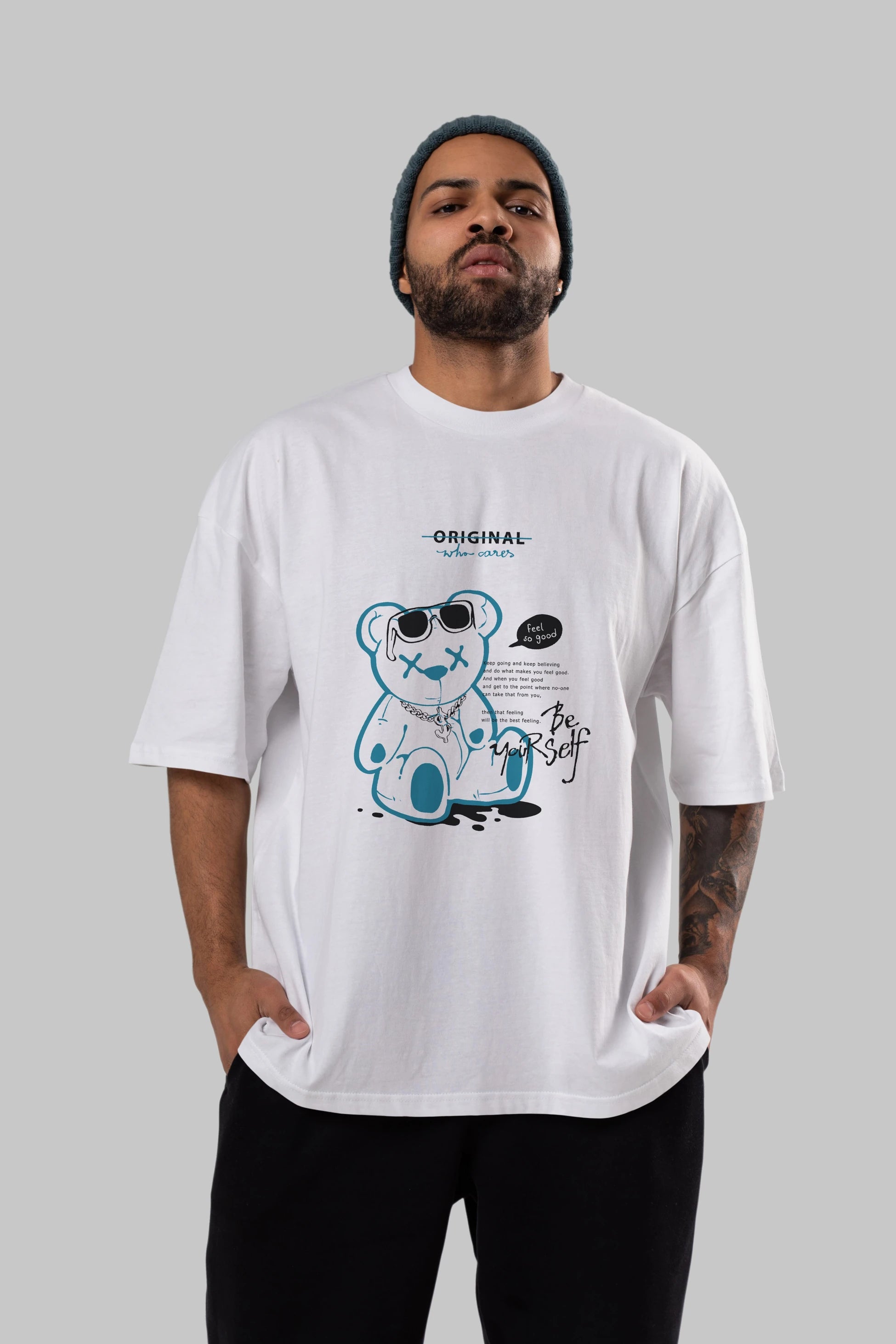 Feel So Good Bear Ön Baskılı Oversize t-shirt Erkek Kadın Unisex