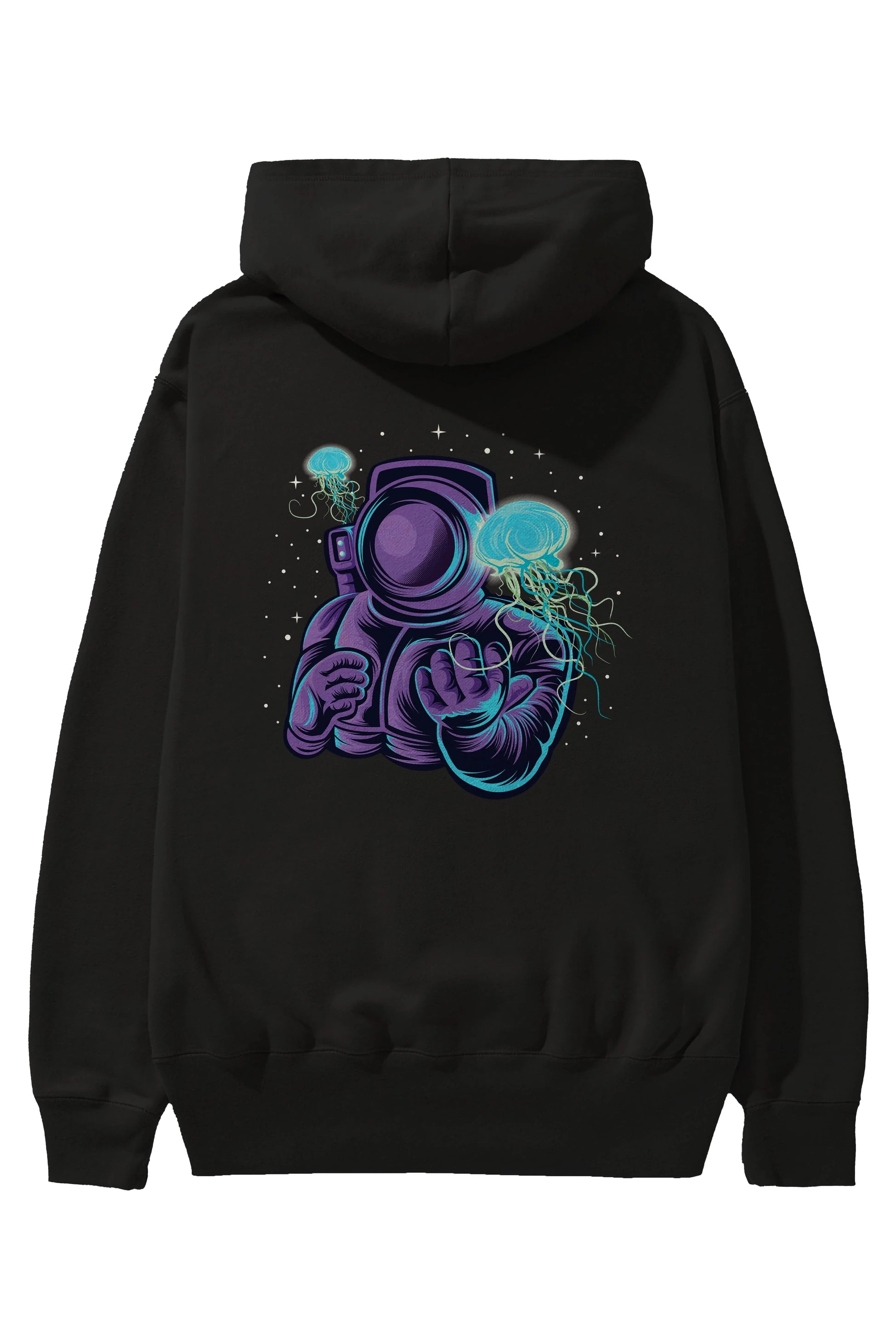 Astronaut and Jellyfish Arka Baskılı Hoodie Oversize Kapüşonlu Sweatshirt Erkek Kadın Unisex