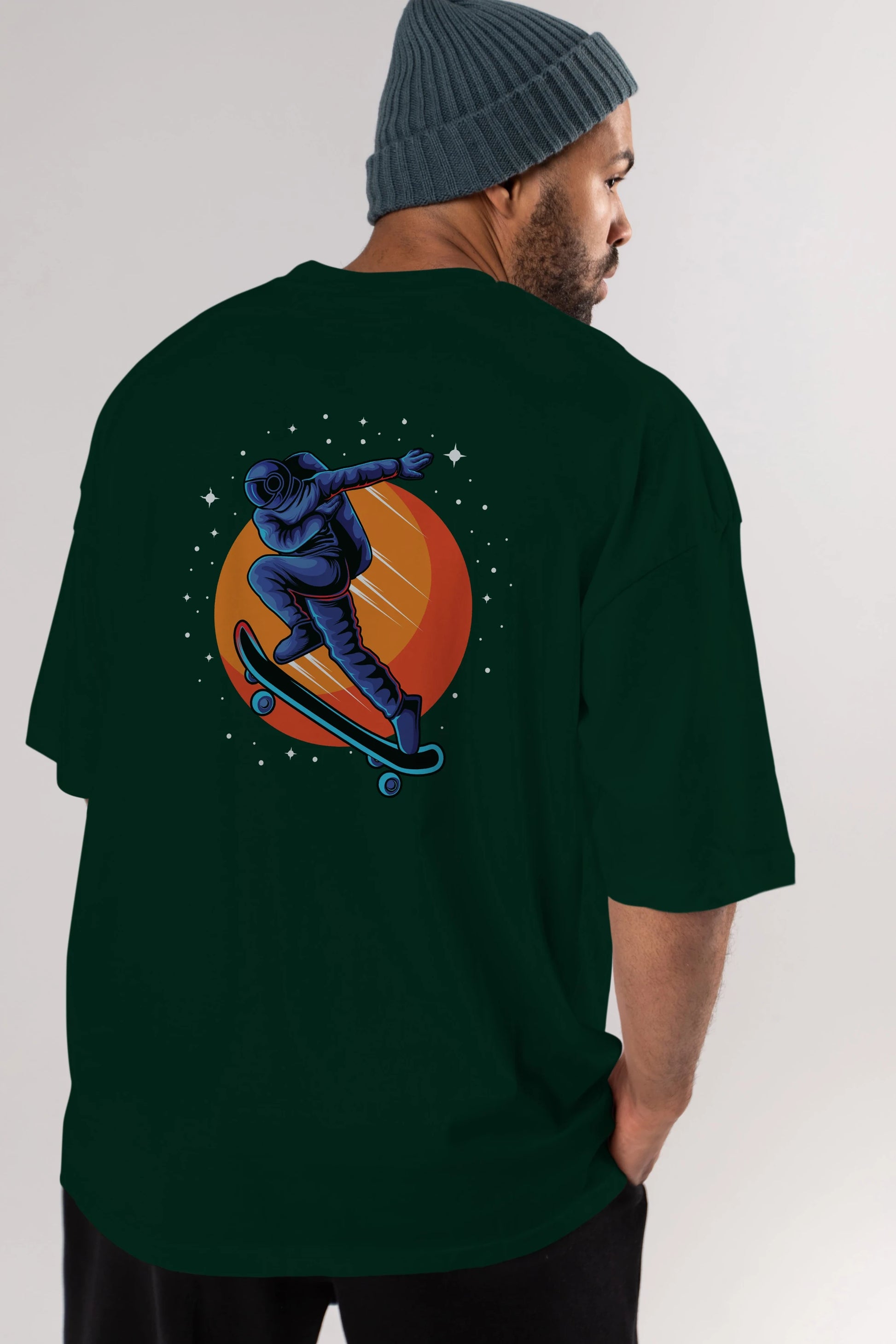 Astroskate Run Arka Baskılı Oversize t-shirt Erkek Kadın Unisex