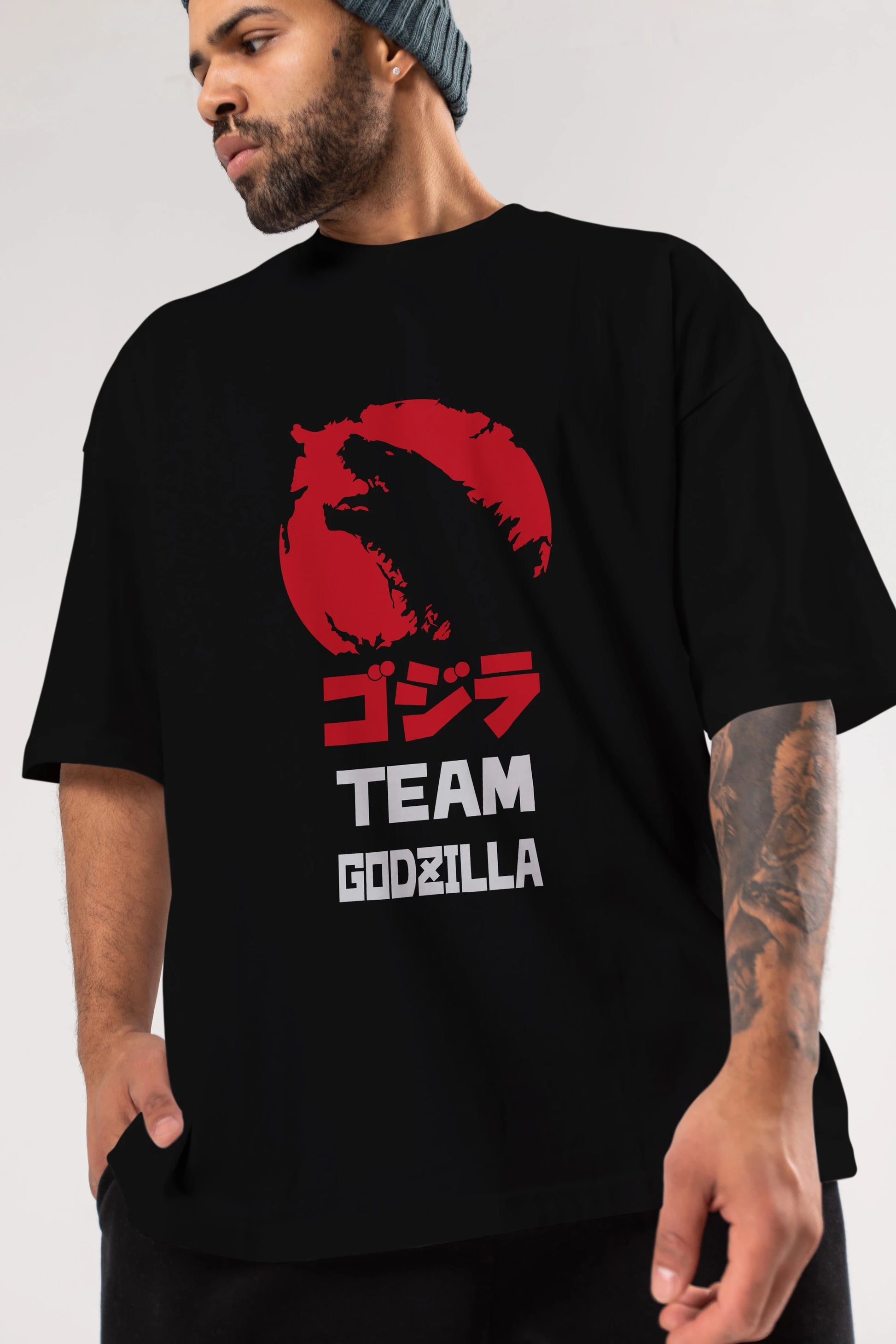 Team Godzilla Ön Baskılı Oversize t-shirt Erkek Kadın Unisex %100 Pamuk Bisiklet Yaka tişort