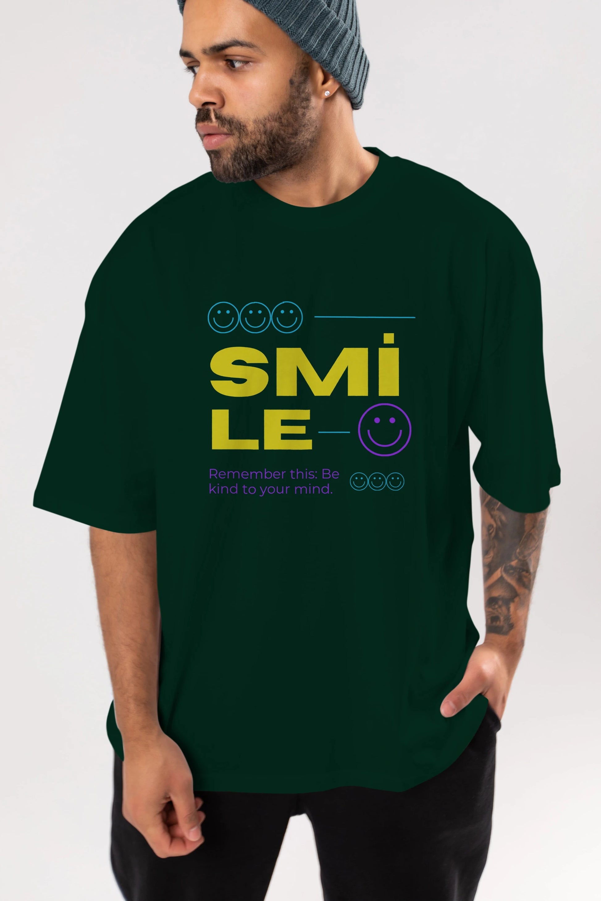 Smile Yazılı 2 Ön Baskılı Oversize t-shirt Erkek Kadın Unisex