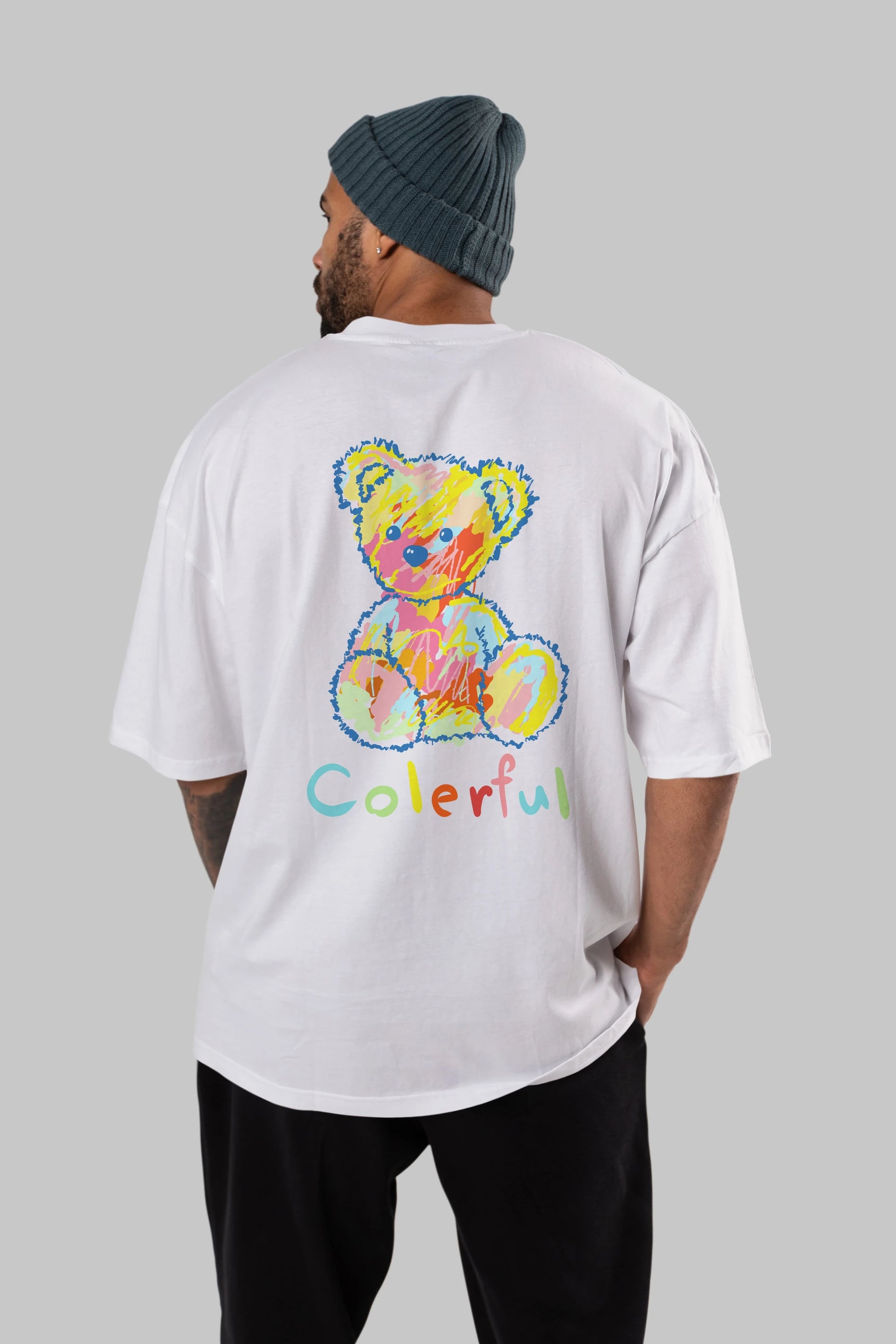 Colerful Bear Arka Baskılı Oversize t-shirt Erkek Kadın Unisex